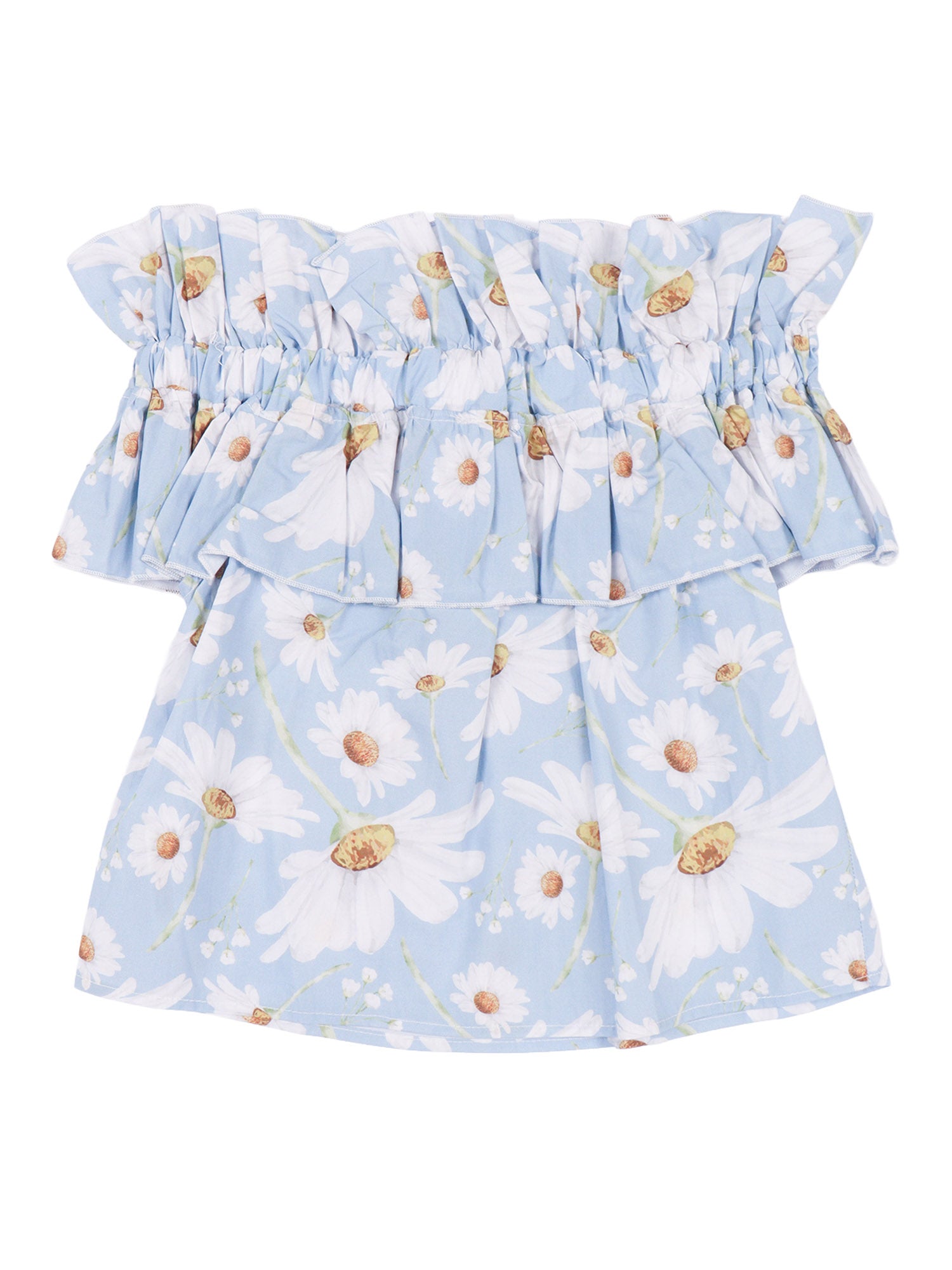 Printed poplin ruffled top Light Blue