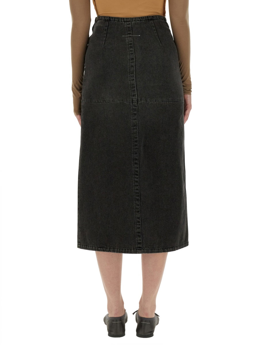 Long Denim Skirt Grey Cotton Elastane