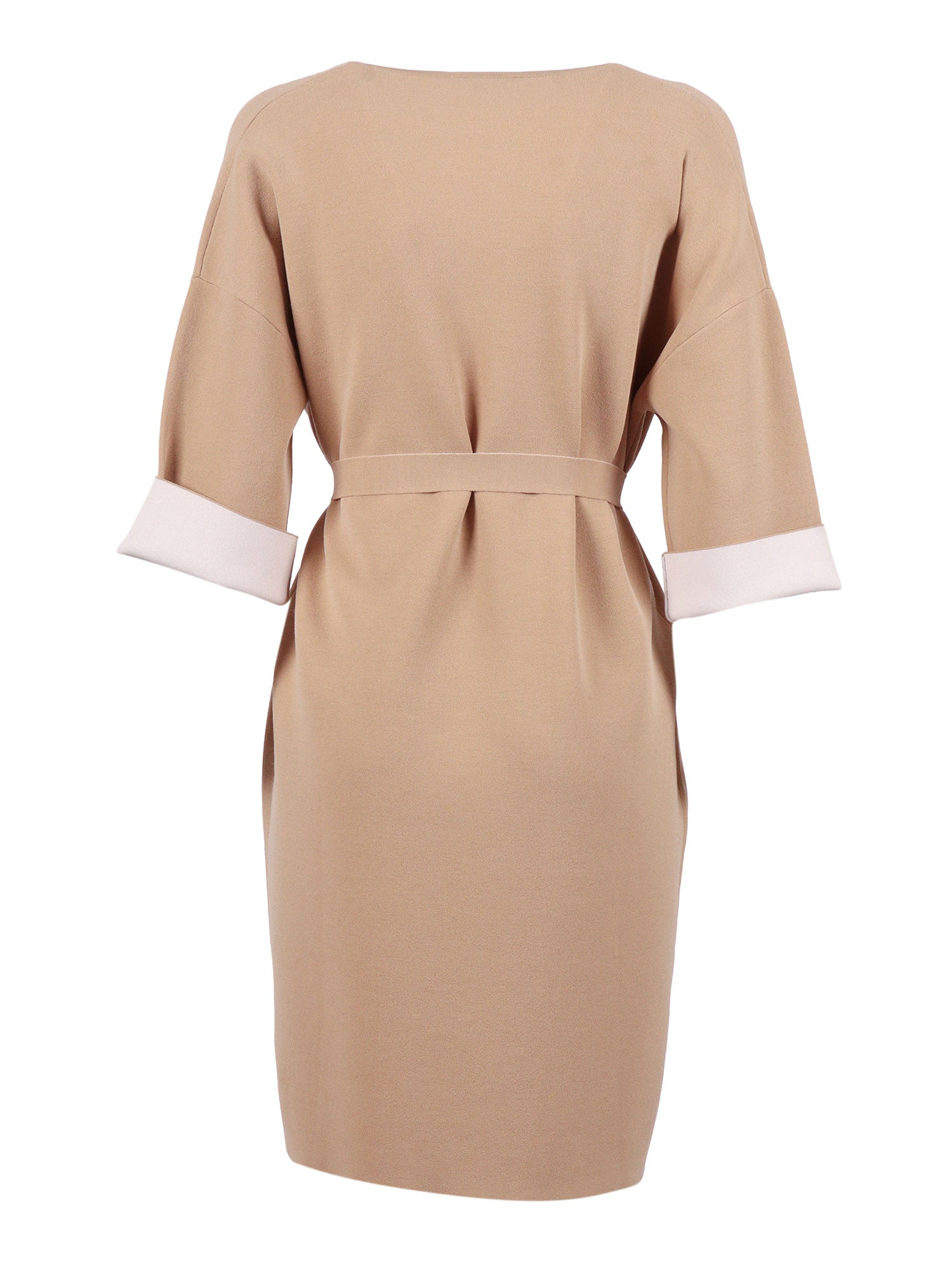 Two-Tone Duster Coat With Belt Beige Viscose Polyester
