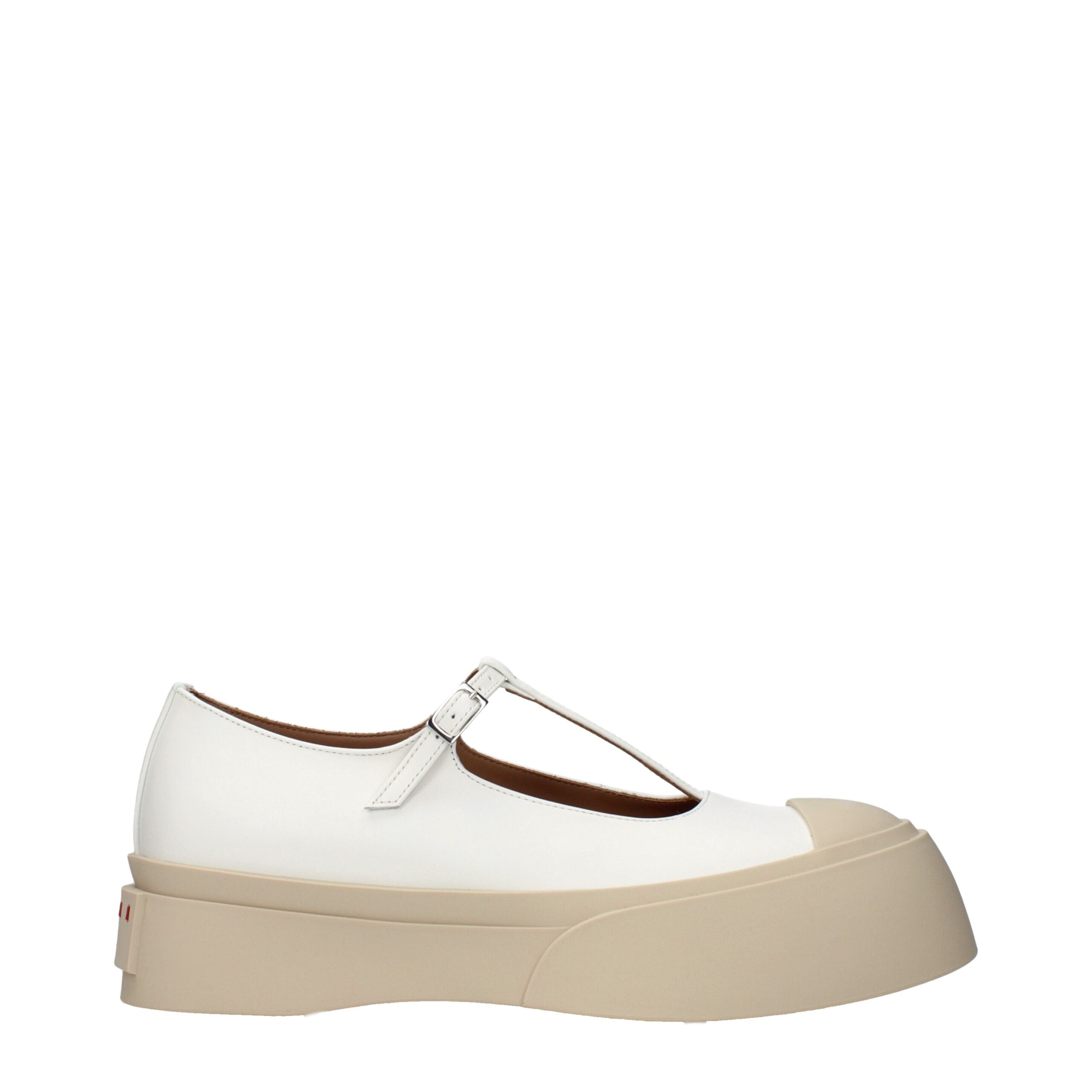 Marni White leather with brown leather lining mary jane flat in white