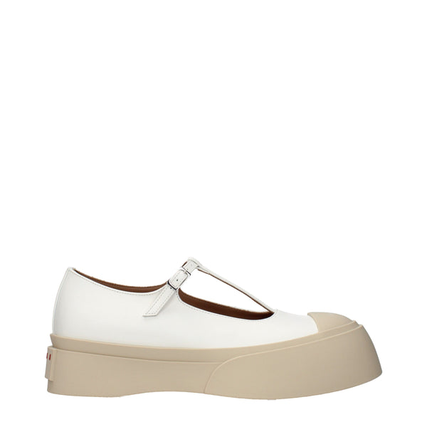 Marni White leather with brown leather lining mary jane flat in white