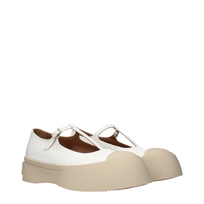 Marni White leather with brown leather lining mary jane flat in white — view 2