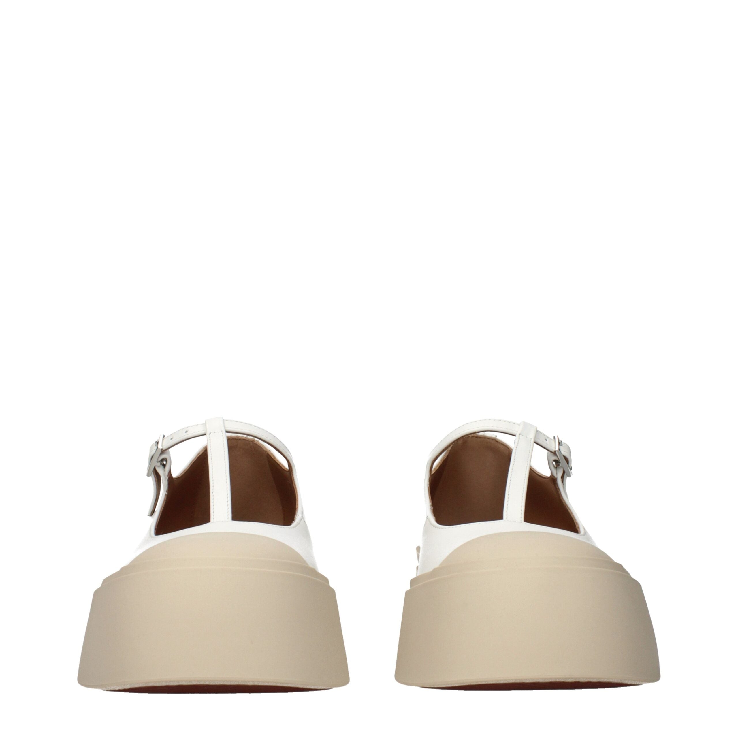 Marni White leather with brown leather lining mary jane flat in white — view 3