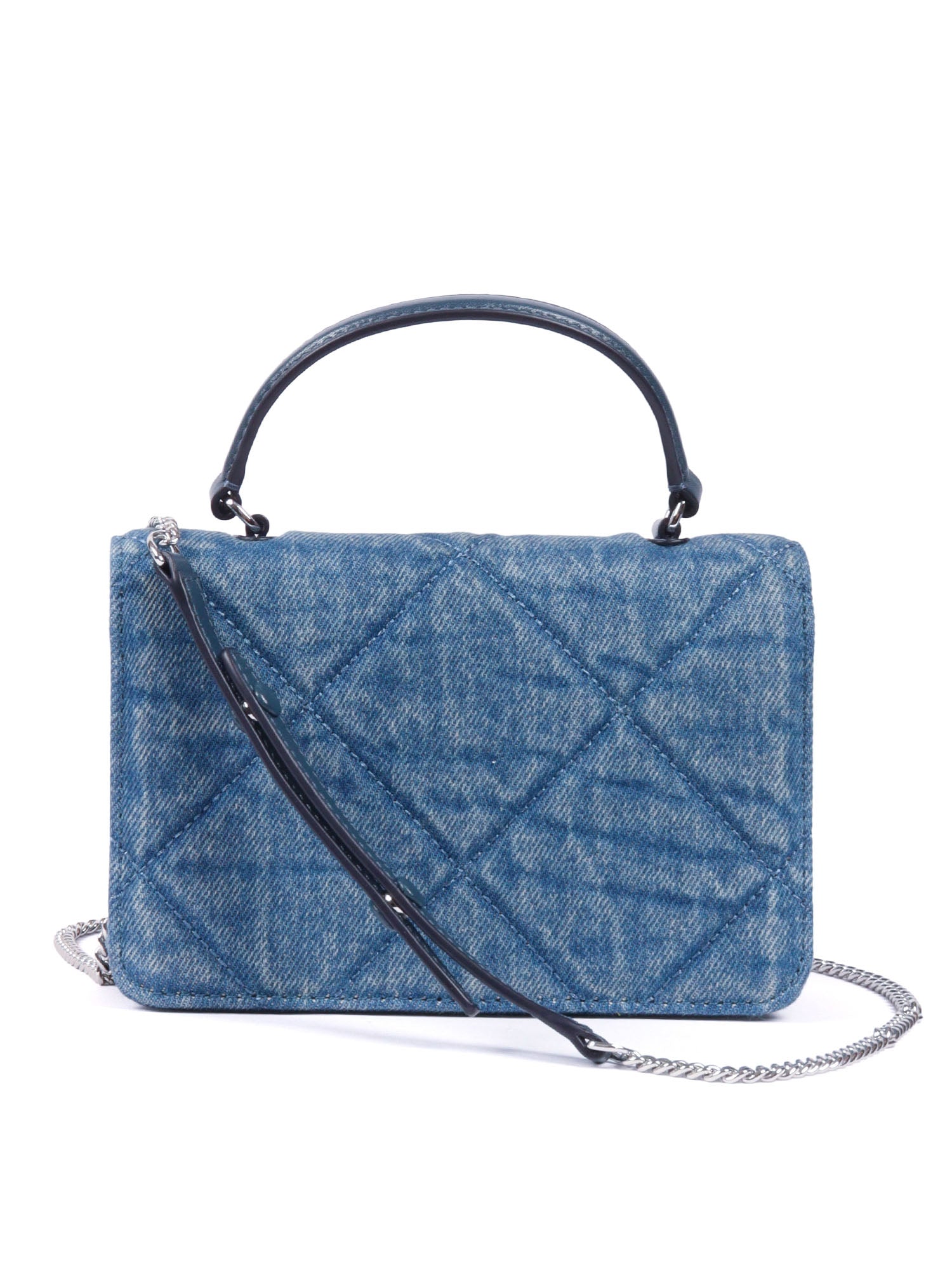 Kira Diamond Quilt Denim Mini Top Handle Chain Wallet Blue