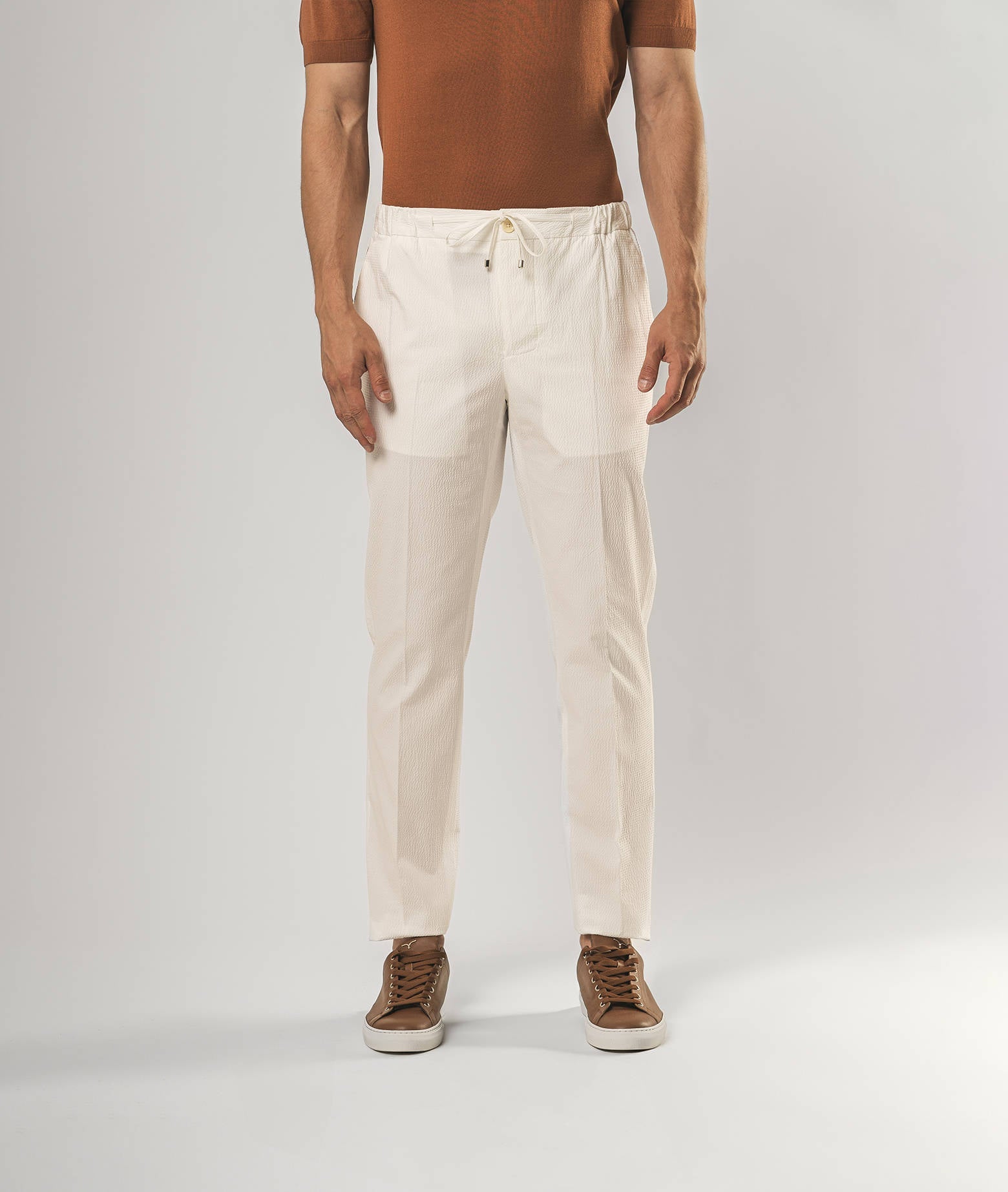 Cotton Seersucker Trousers Charleston Beige Sportswear
