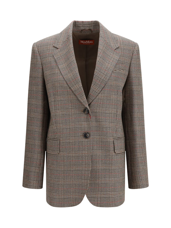 Checked Pattern Wool Blazer Nero/naturale Fleece Ovis Aries Jacket