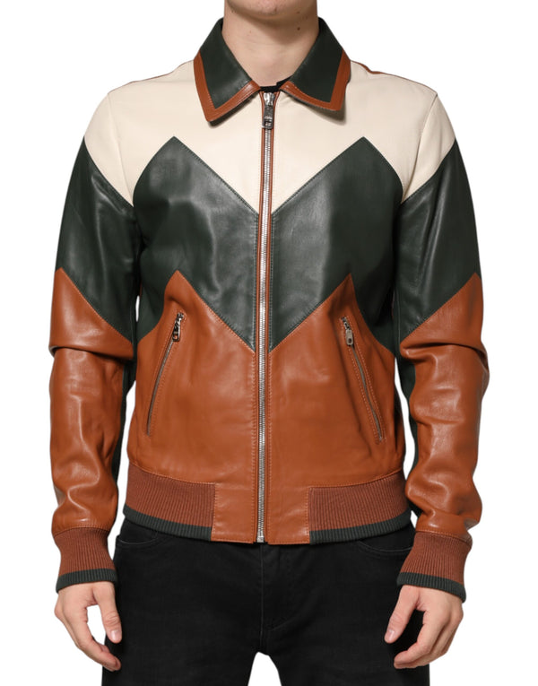 Multicolor Leather Full Zip Men Biker Jacket Clothing