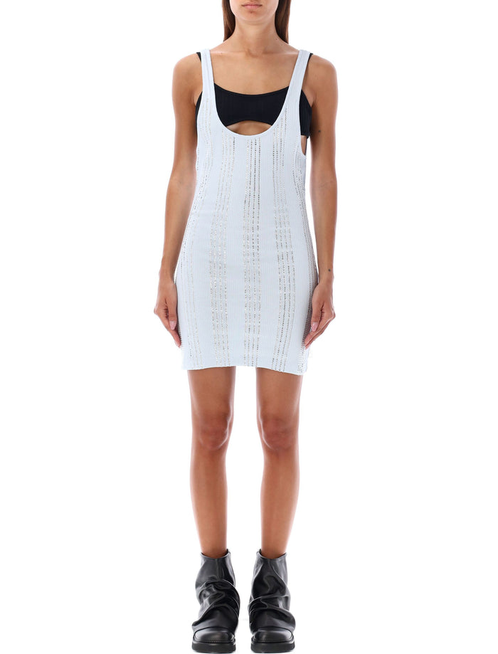 Jersey mini dress strass Light Blue Cotton