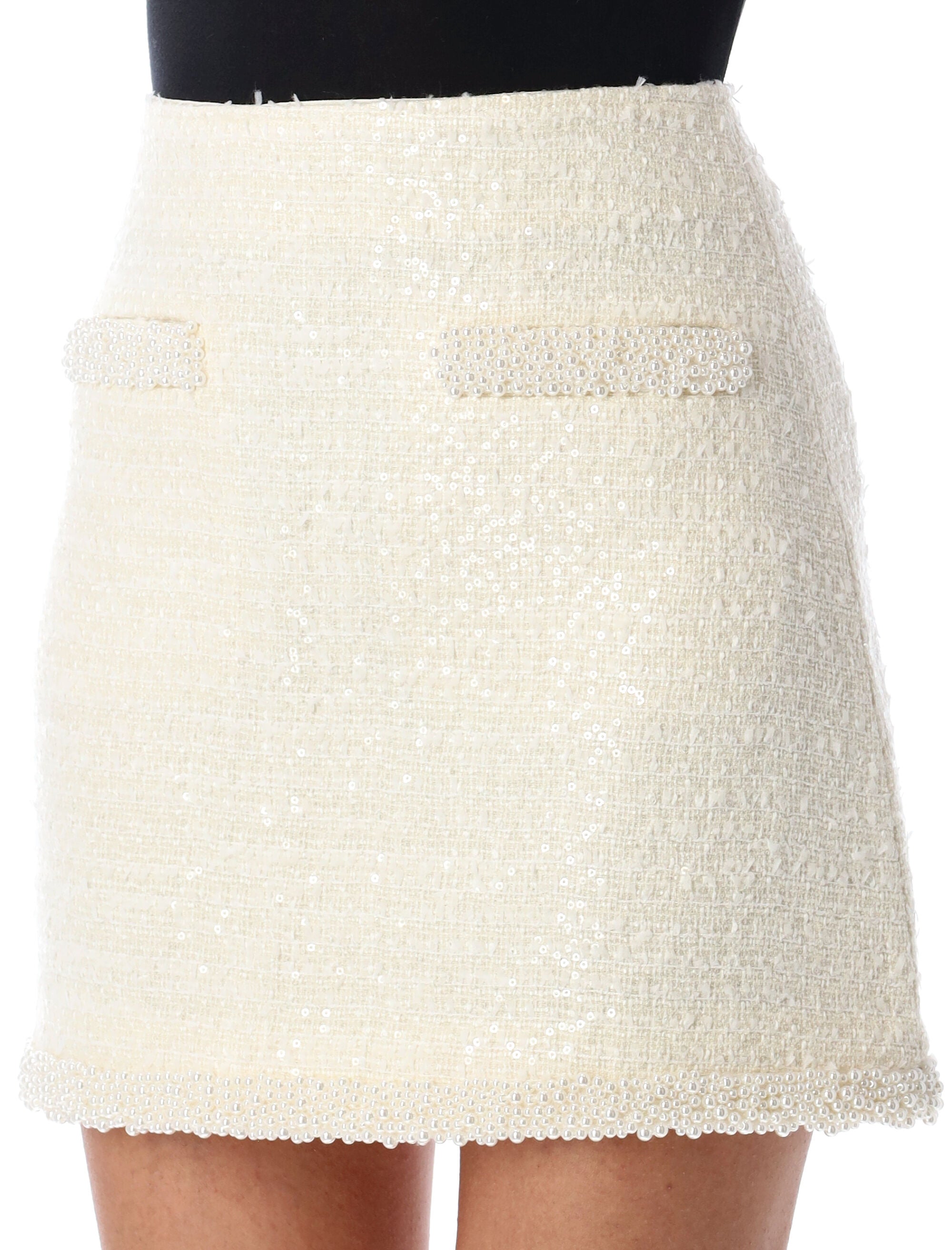 Bouclé pearl trim mini skirt Cream Acrylic