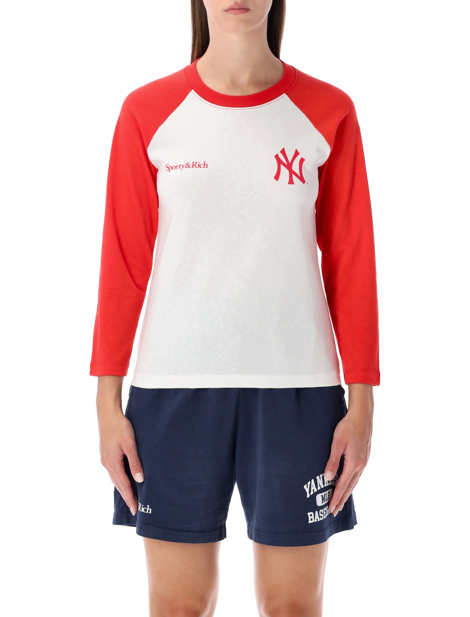 Sporty & Rich Yankees two-tone Baseball tee White Red Cotton T-shirt