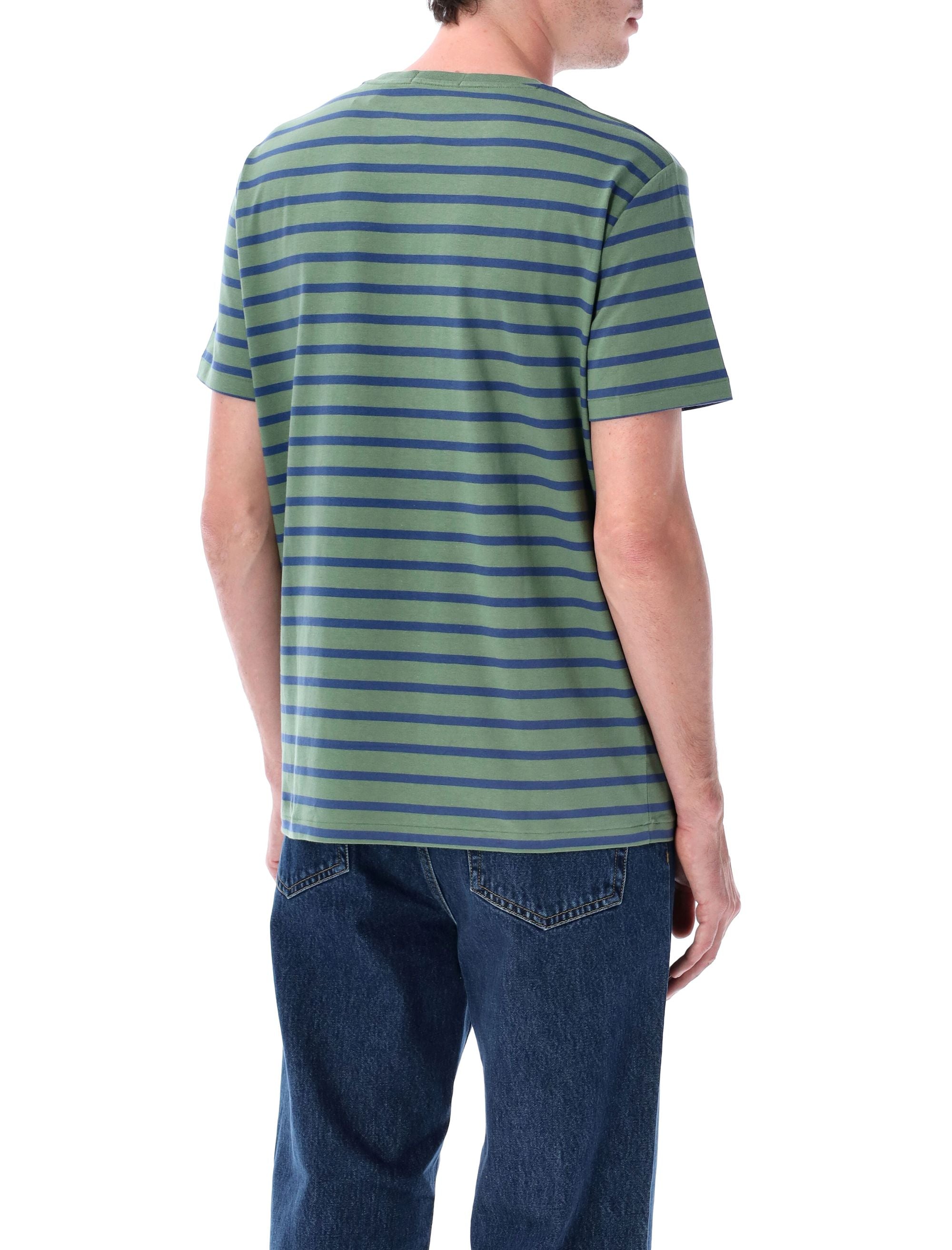 Custom slim fit striped jersey t-shirt Olive Green Cotton