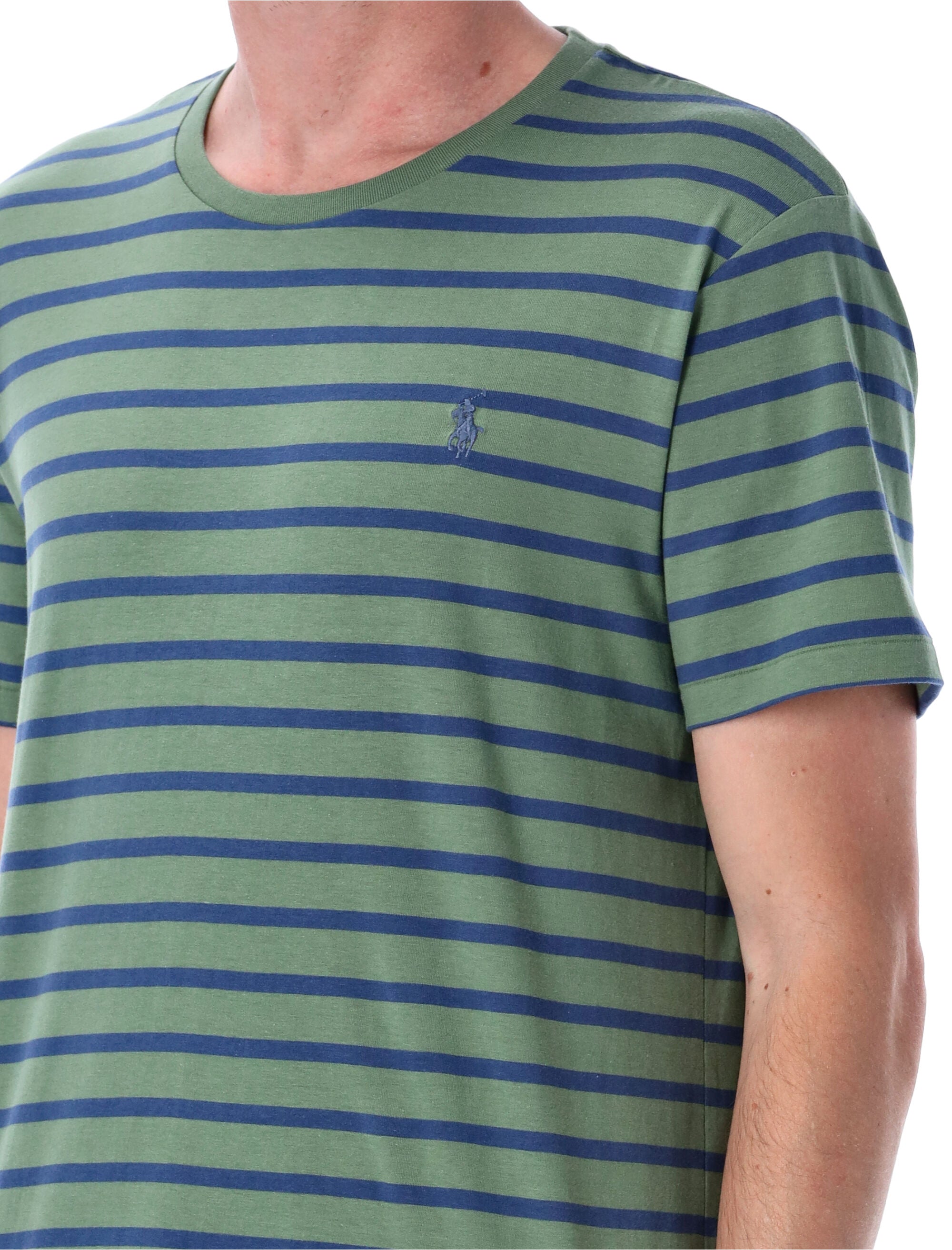 Custom slim fit striped jersey t-shirt Olive Green Cotton
