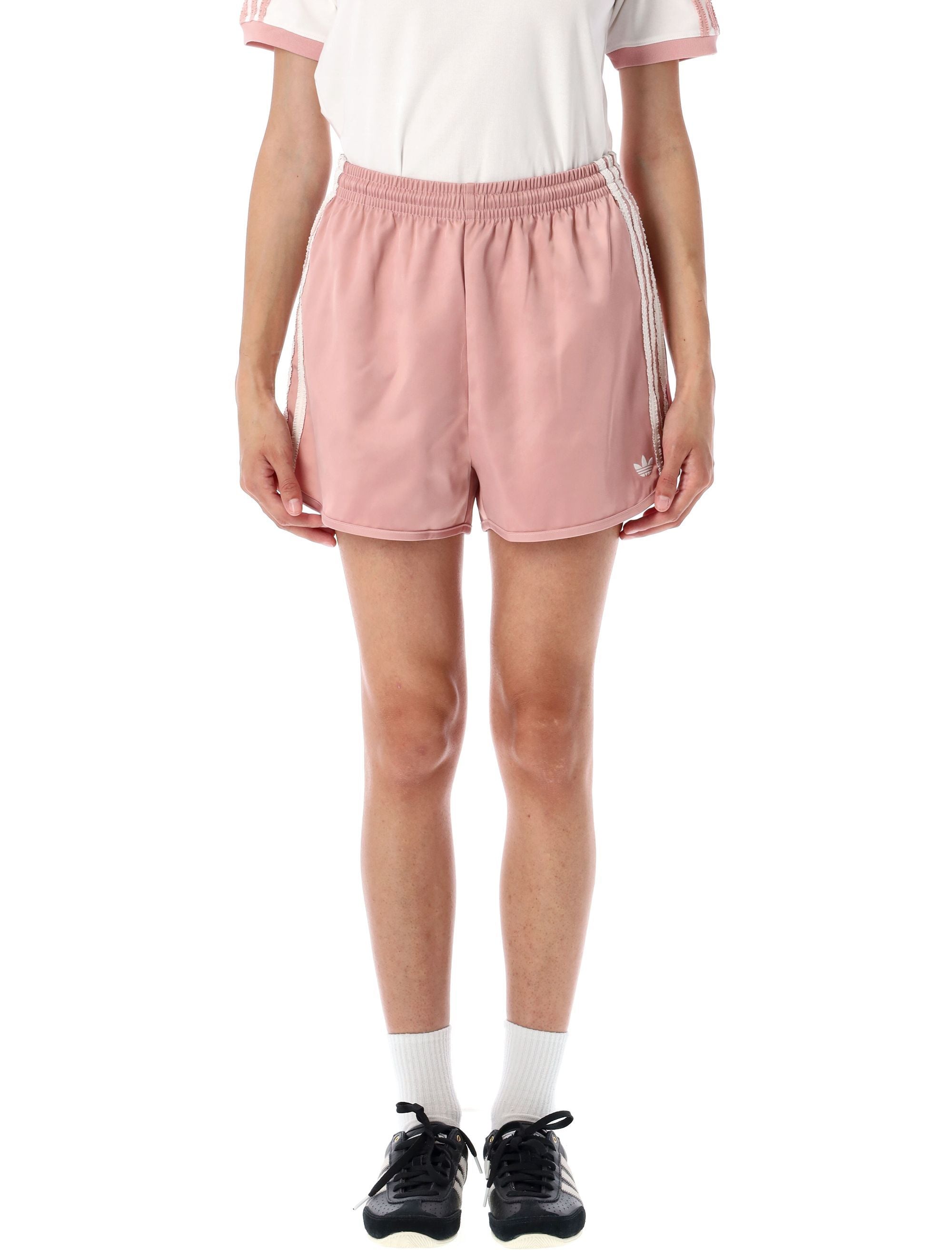 Satin ruffled 3-Stripes shorts Pink Polyester (recycled)
