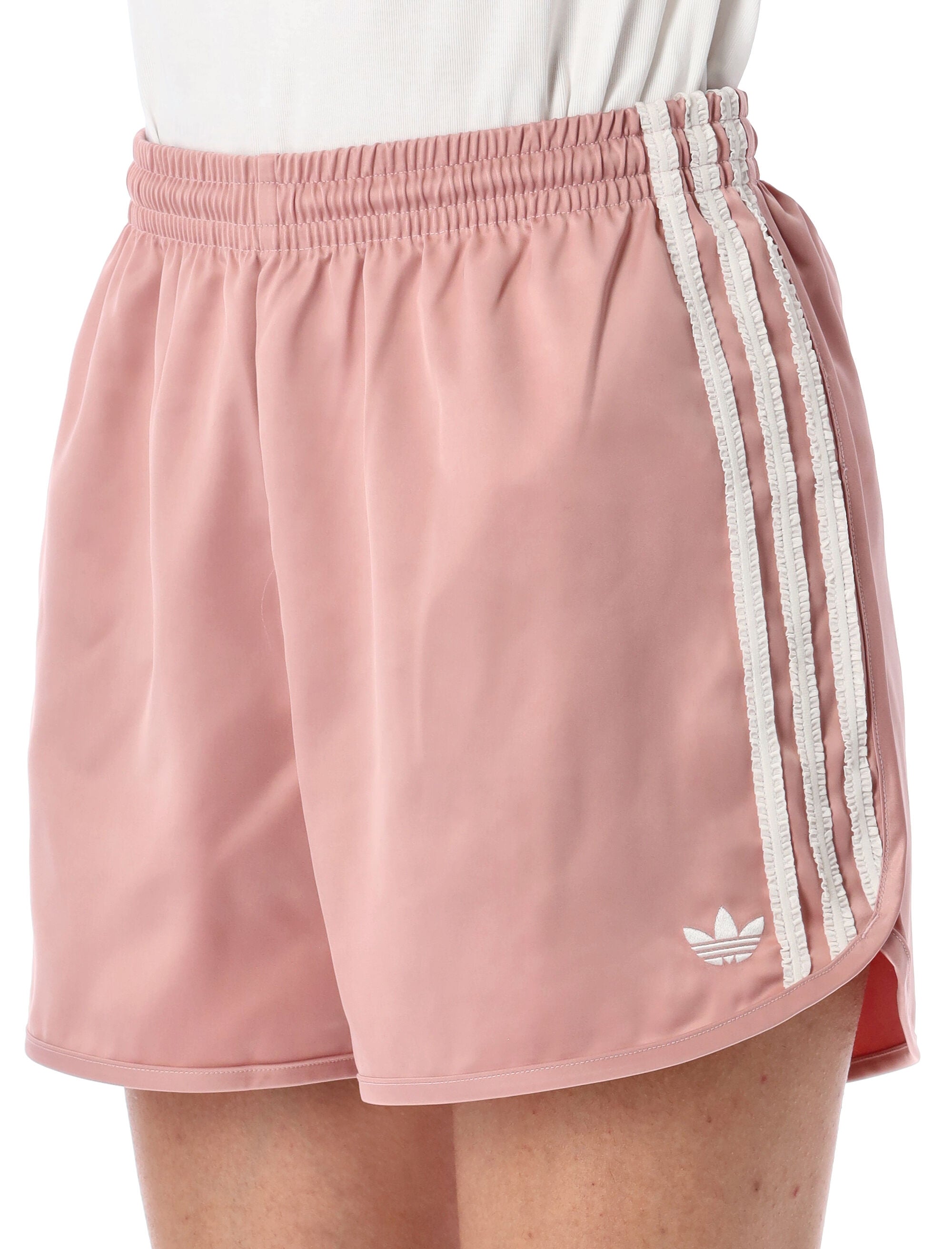 Satin ruffled 3-Stripes shorts Pink Polyester (recycled)