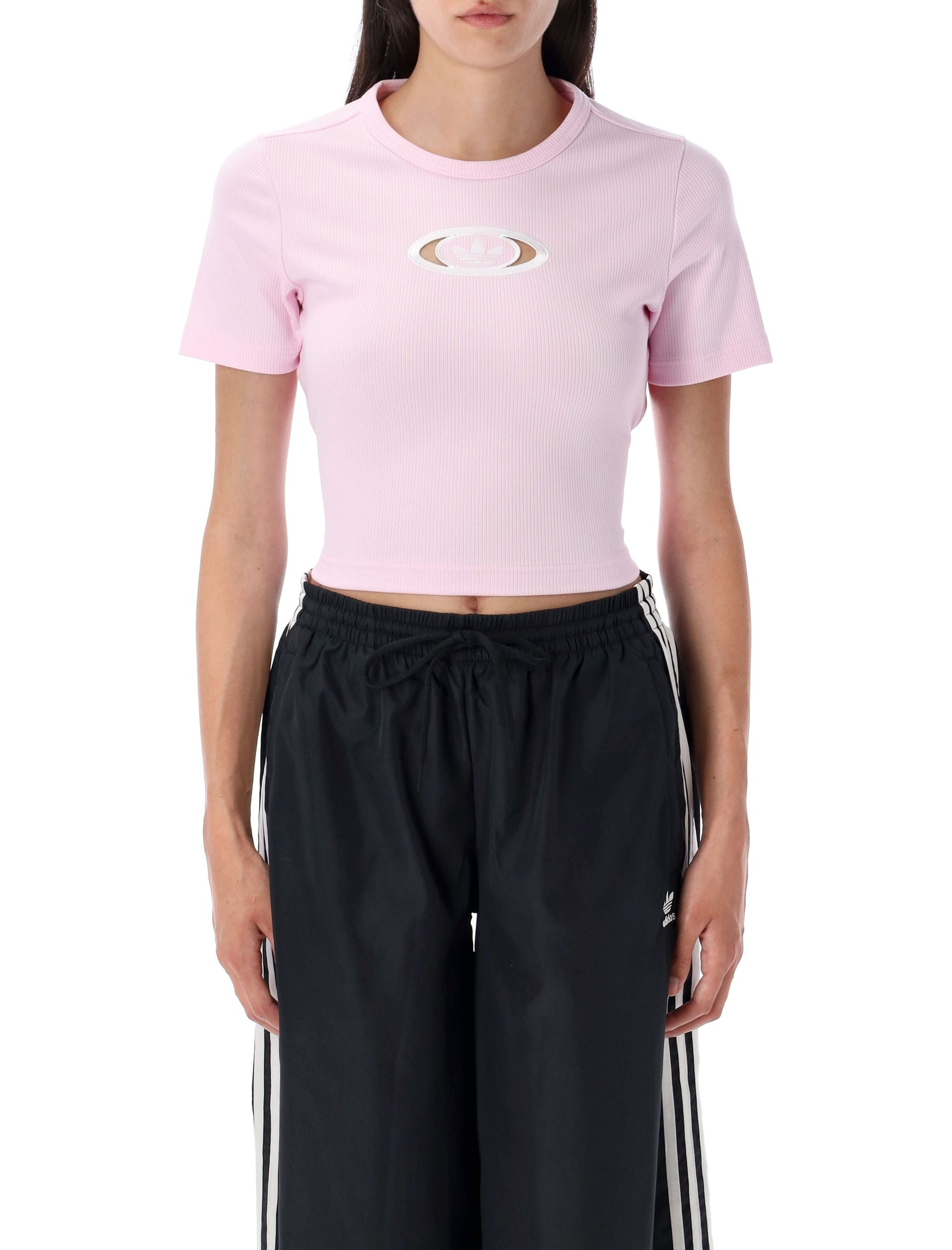 Campus 2000 back cut-out rib Tee Clear Pink Viscose T-shirt