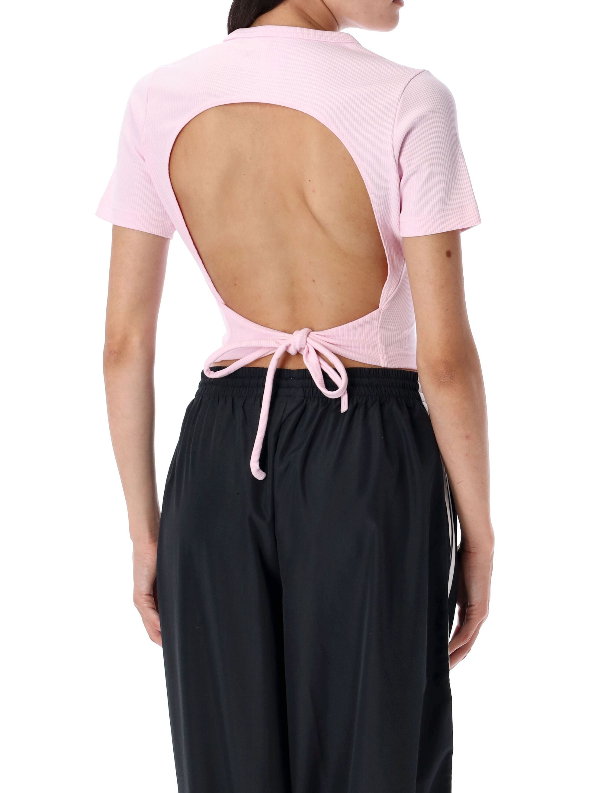 Campus 2000 back cut-out rib Tee Clear Pink Viscose T-shirt