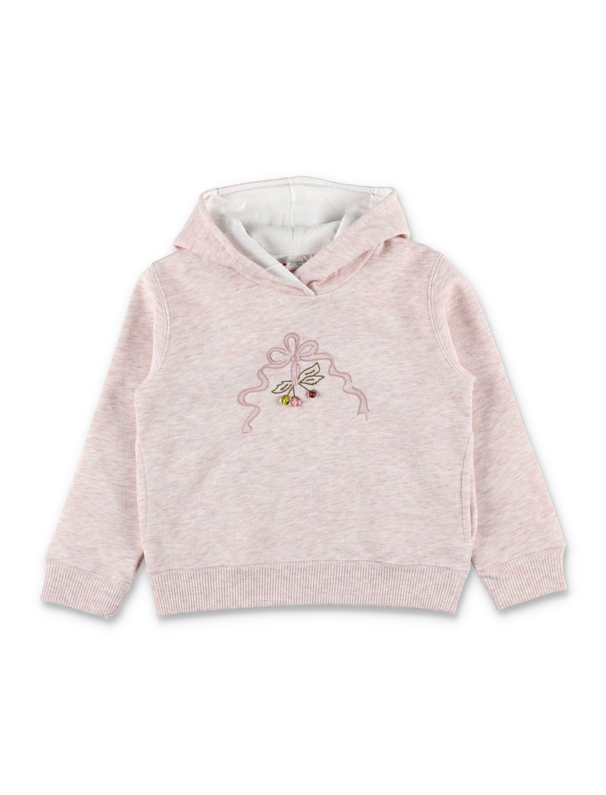 Bonpoint Tita Girls Embroidered Hoodie with Pearls Powder Pink Polyester Sweatshirt