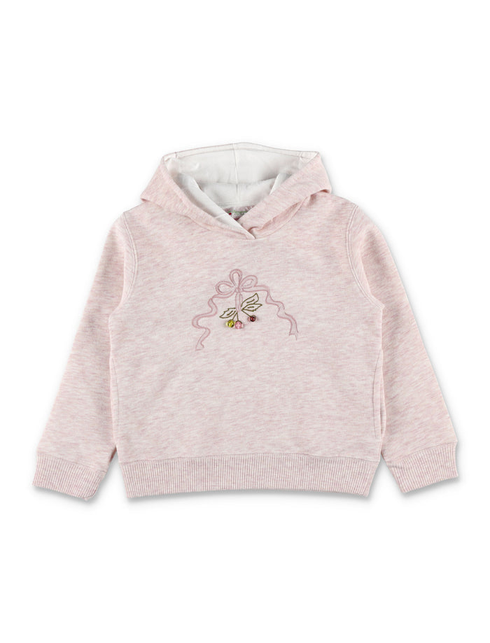 Bonpoint Tita Girls Embroidered Hoodie with Pearls Powder Pink Polyester Sweatshirt