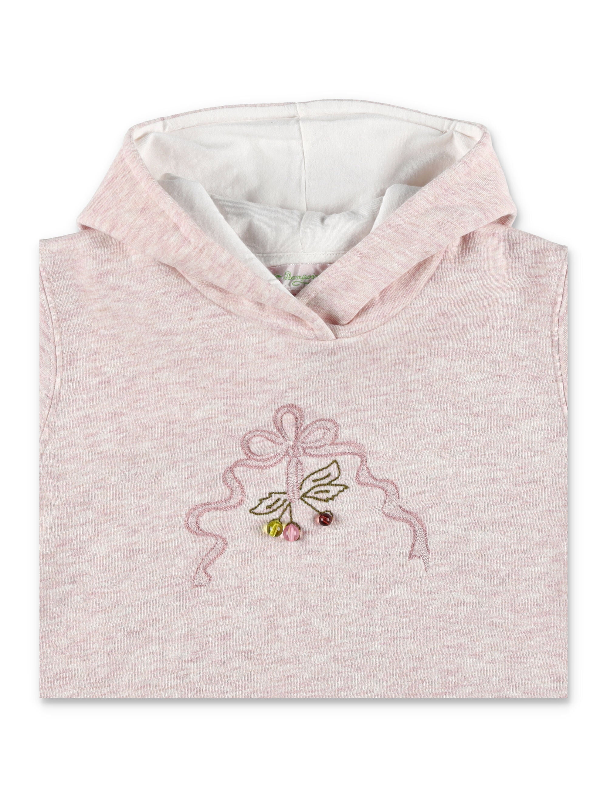 Bonpoint Tita Girls Embroidered Hoodie with Pearls Powder Pink Polyester Sweatshirt