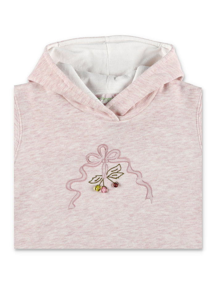 Bonpoint Tita Girls Embroidered Hoodie with Pearls Powder Pink Polyester Sweatshirt