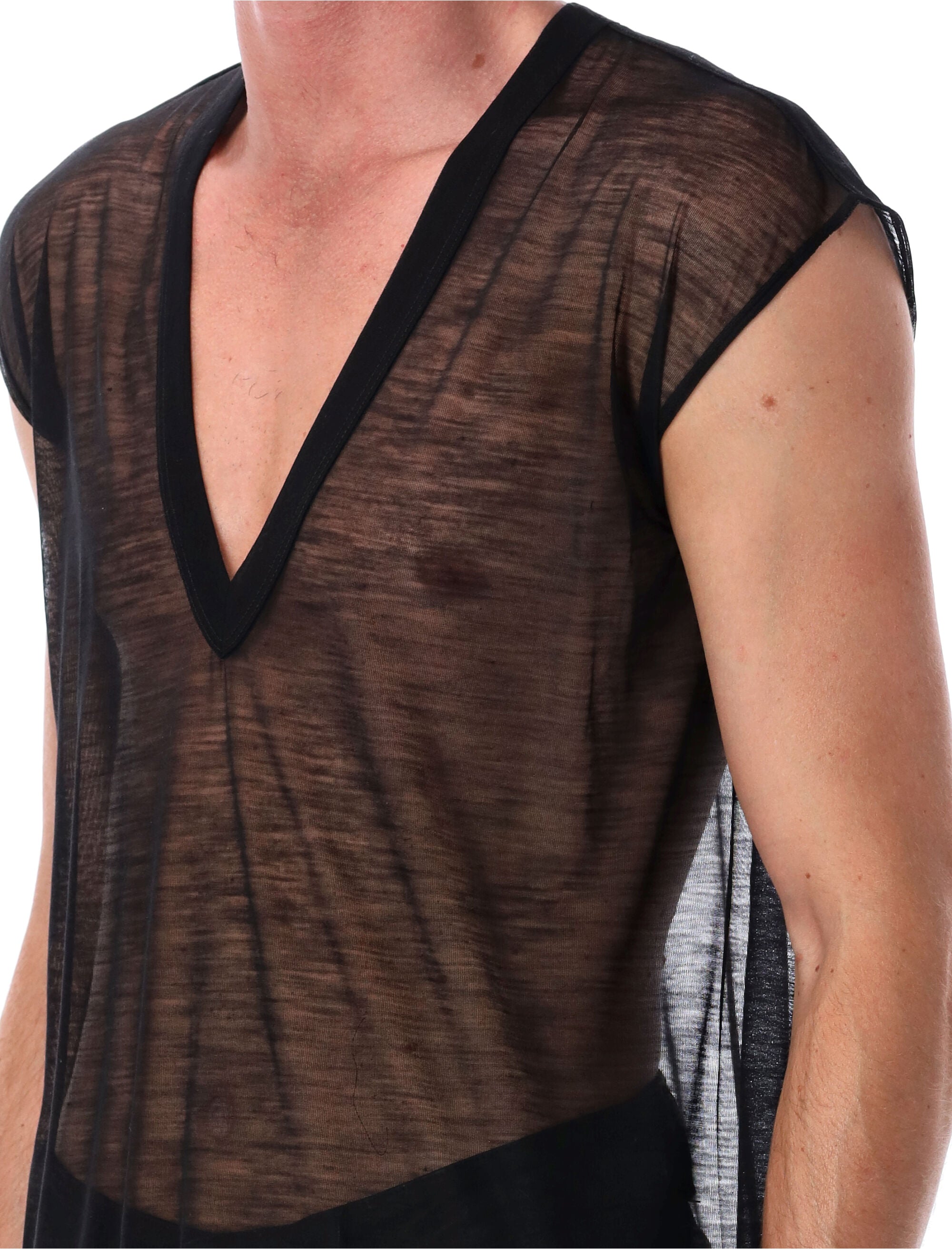 Rick Owens Black Sheer Wool Deep V Tank T-shirt