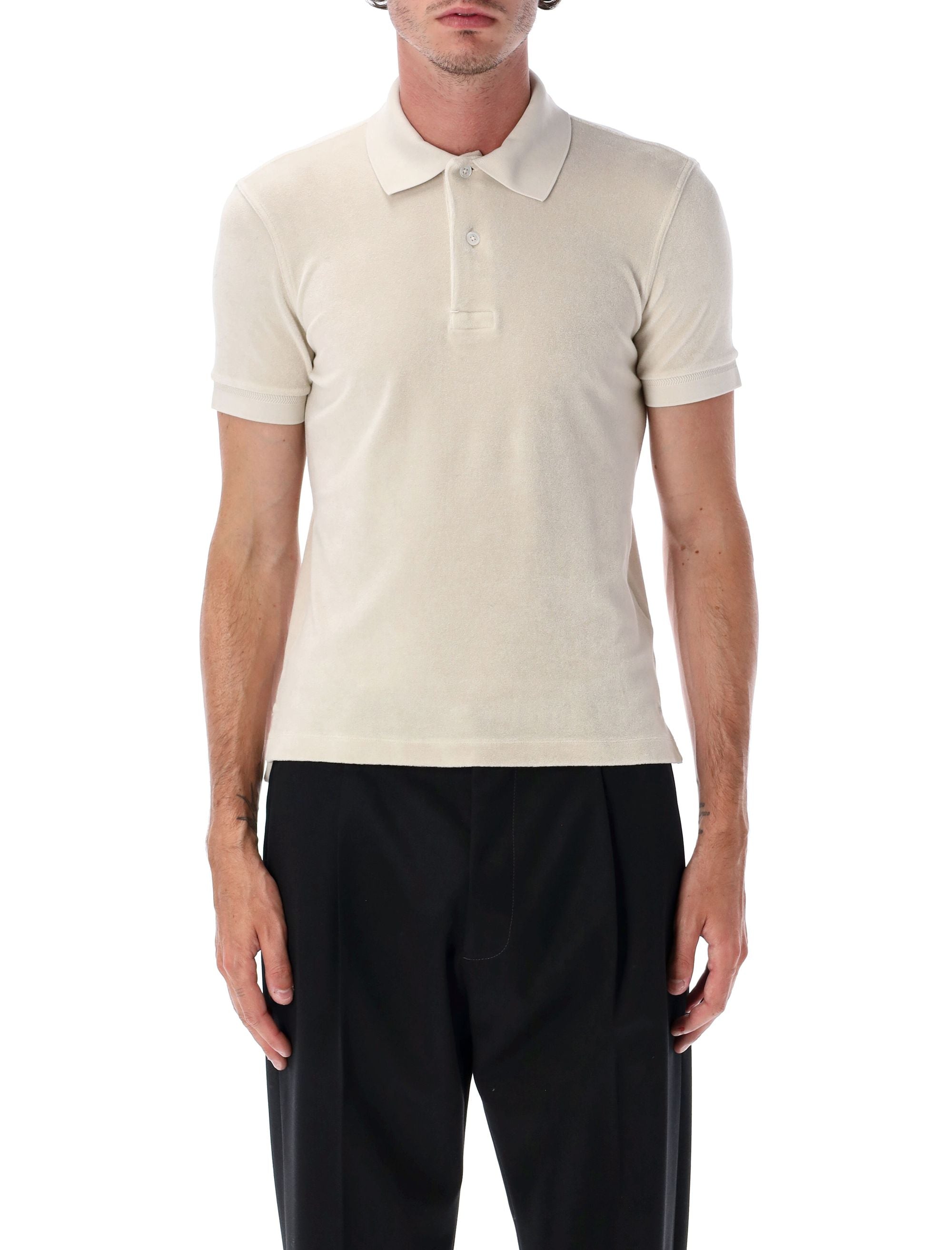 Towelling polo Bone White Cotton T-shirt