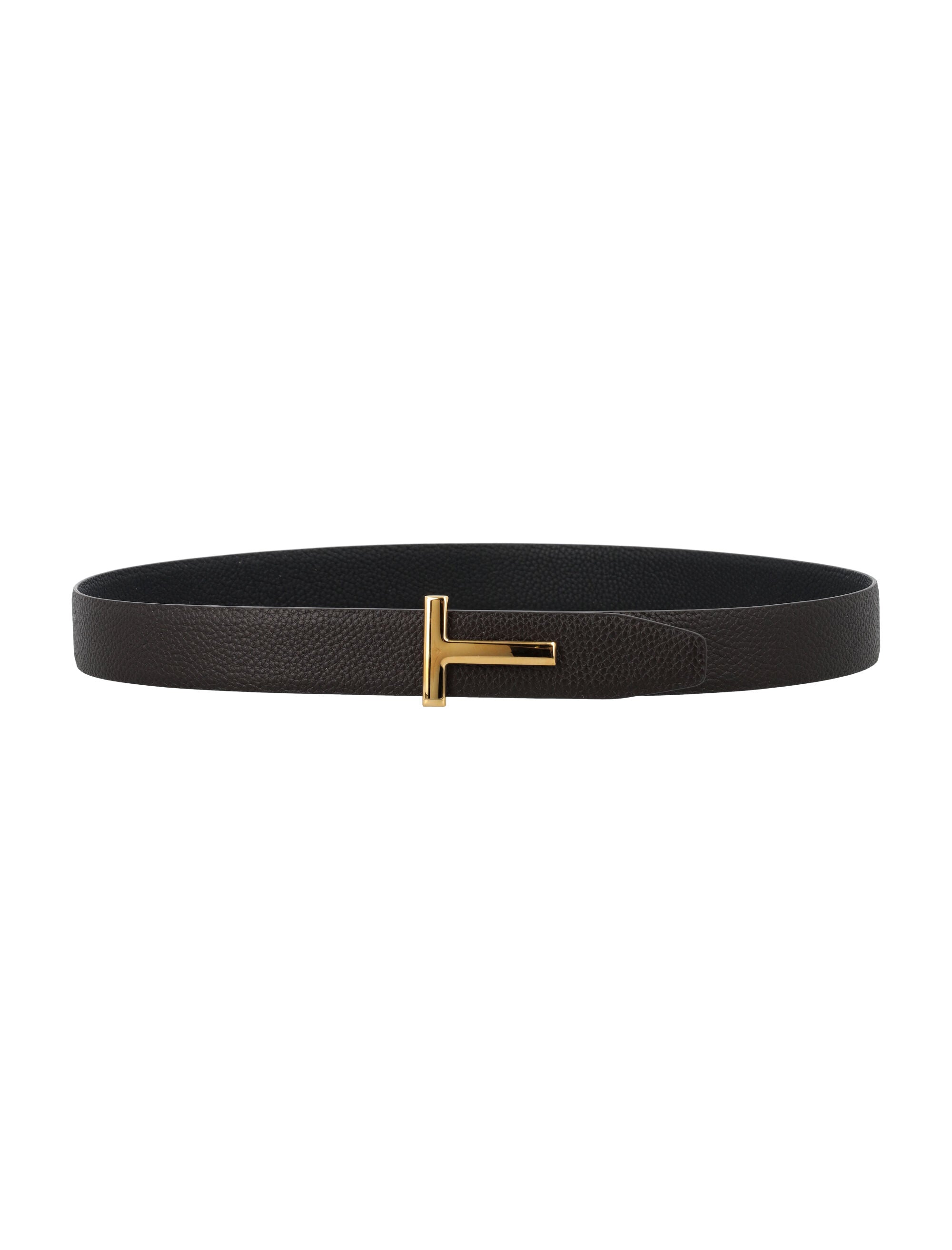 Small grain leather icon belt Brown Black T Gold Upper