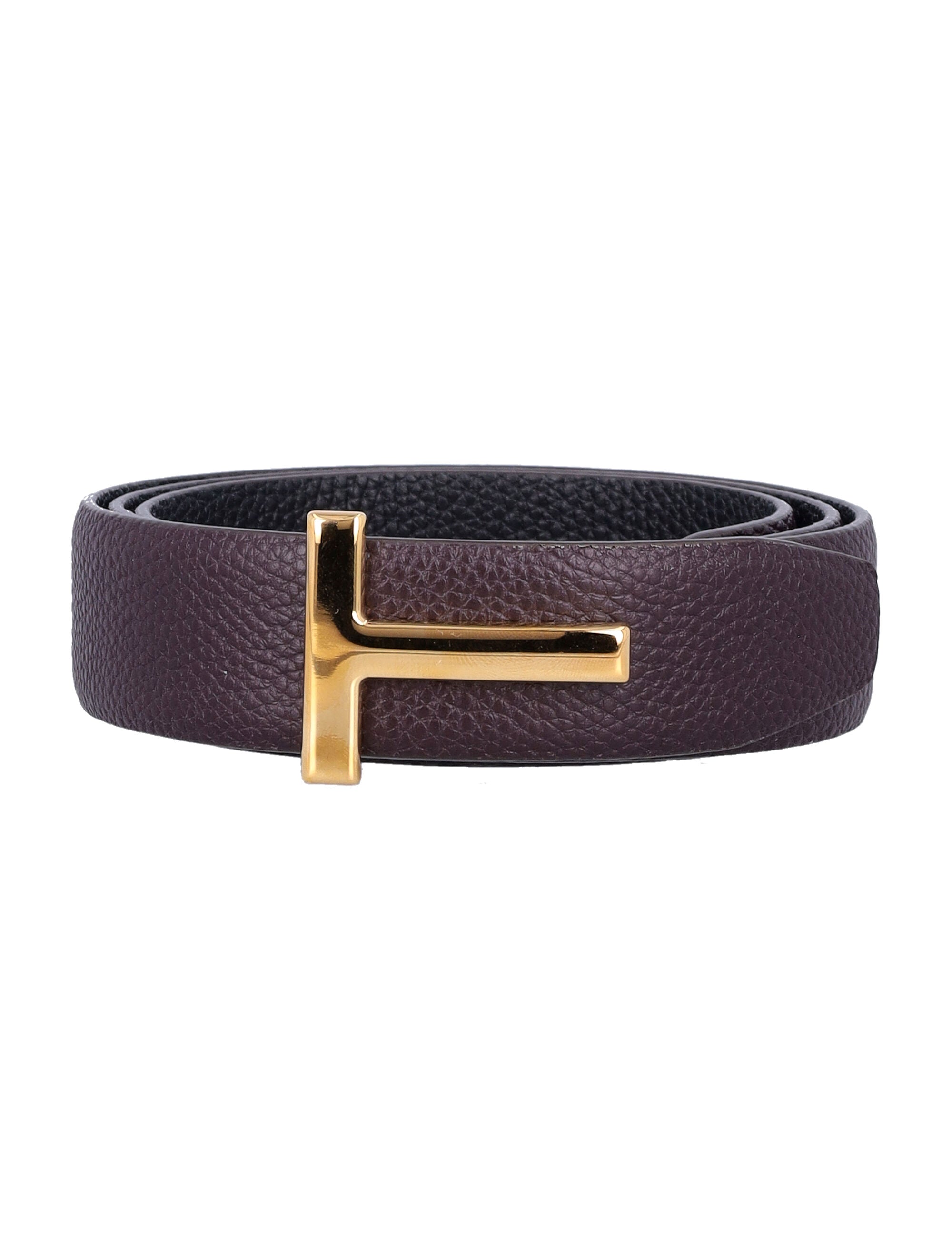 Small grain leather icon belt Oxblood Black T Gold Upper