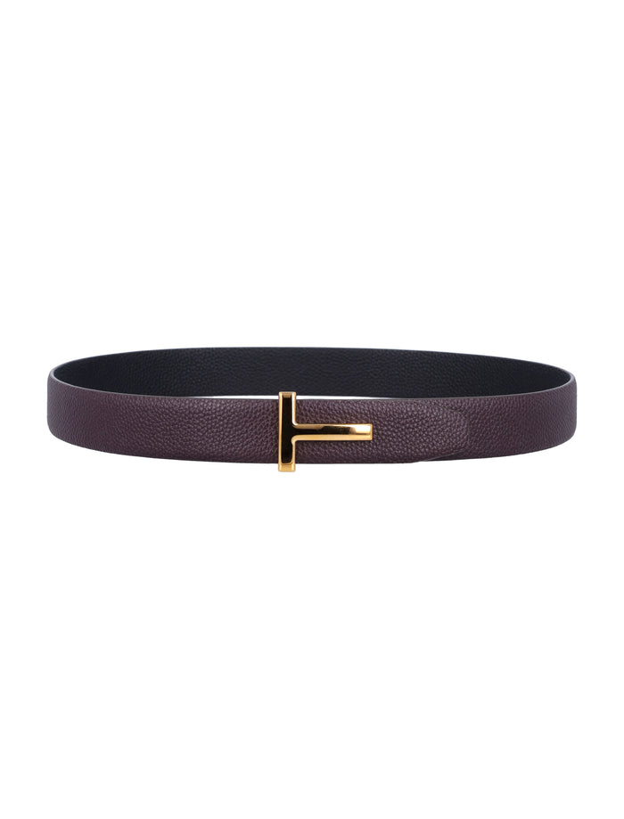 Small grain leather icon belt Oxblood Black T Gold Upper