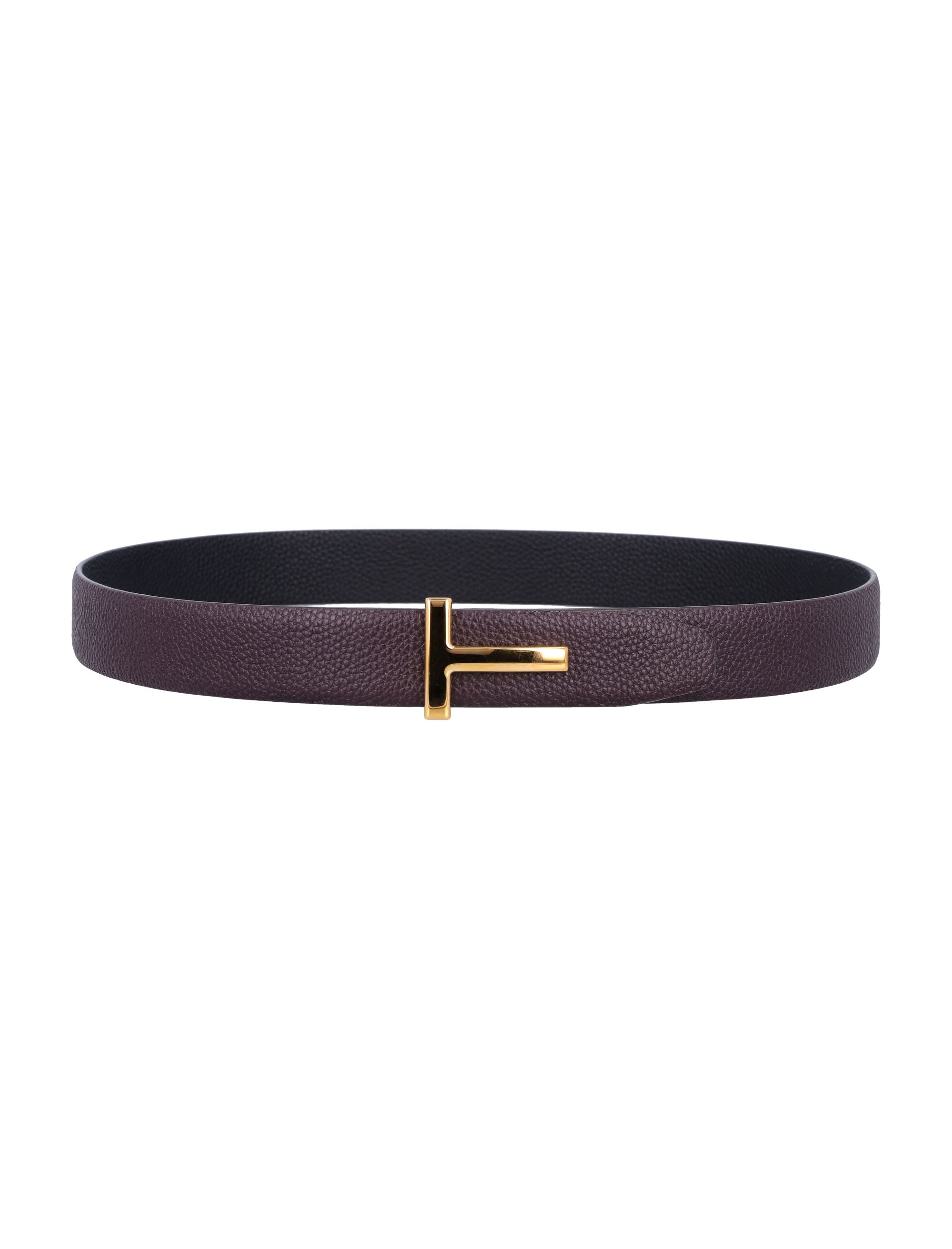 Small grain leather icon belt Oxblood Black T Gold Upper