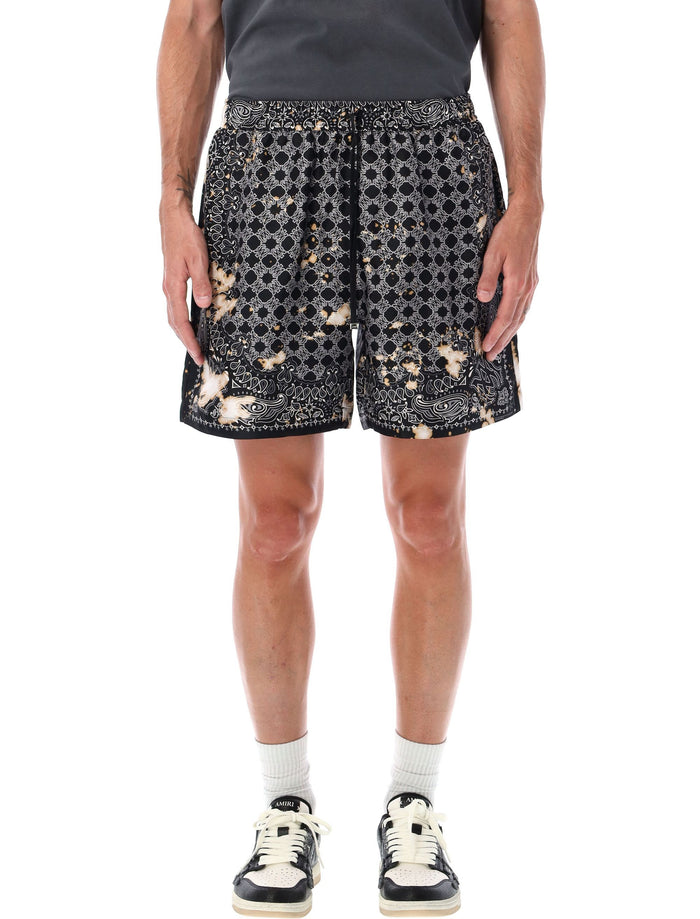 Amiri Bleach Bandana Print Silk Shorts Black