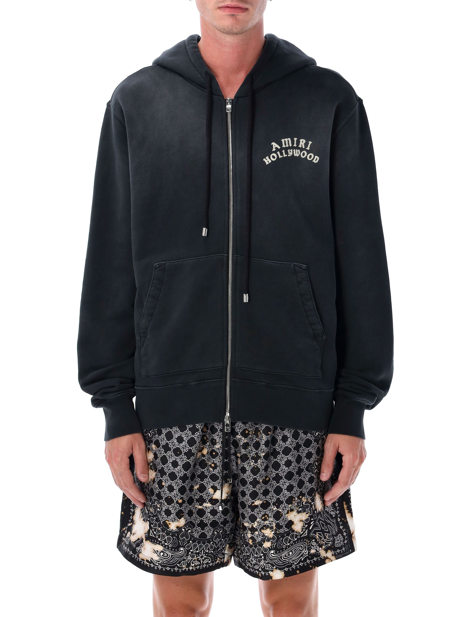 Amiri Hollywood Graphic Zip Hoodie Black Cotton Sweatshirt