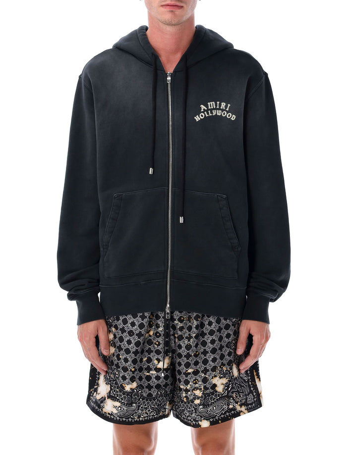 Amiri Hollywood Graphic Zip Hoodie Black Cotton Sweatshirt
