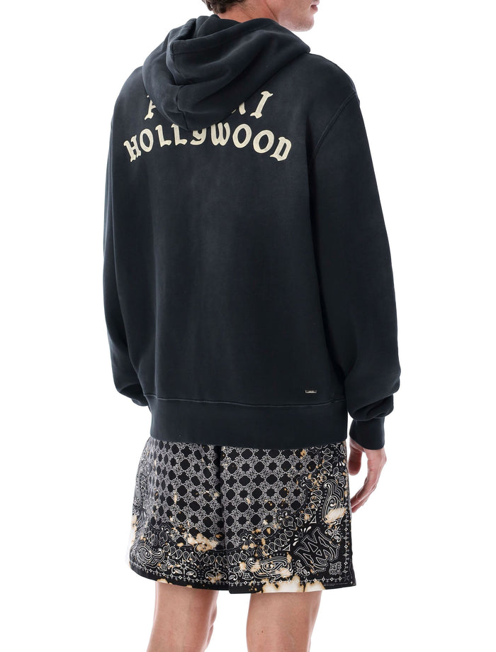 Amiri Hollywood Graphic Zip Hoodie Black Cotton Sweatshirt
