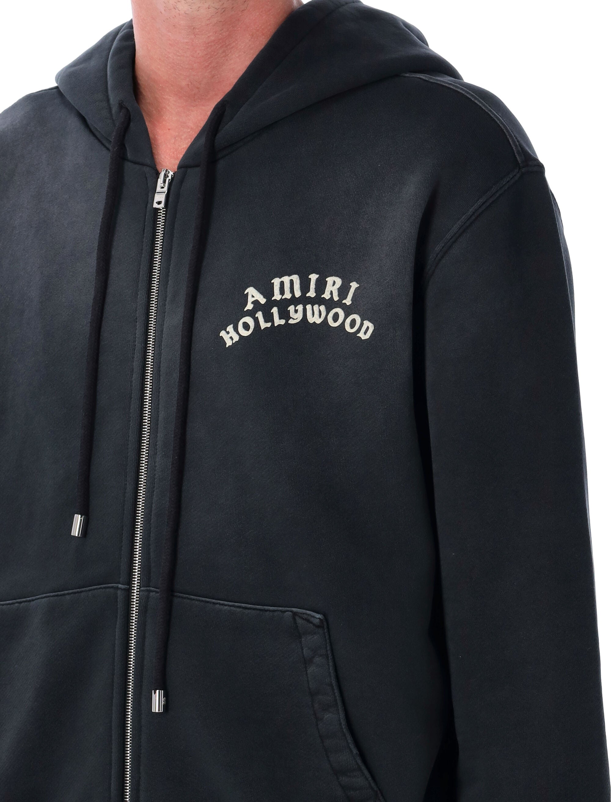 Amiri Hollywood Graphic Zip Hoodie Black Cotton Sweatshirt