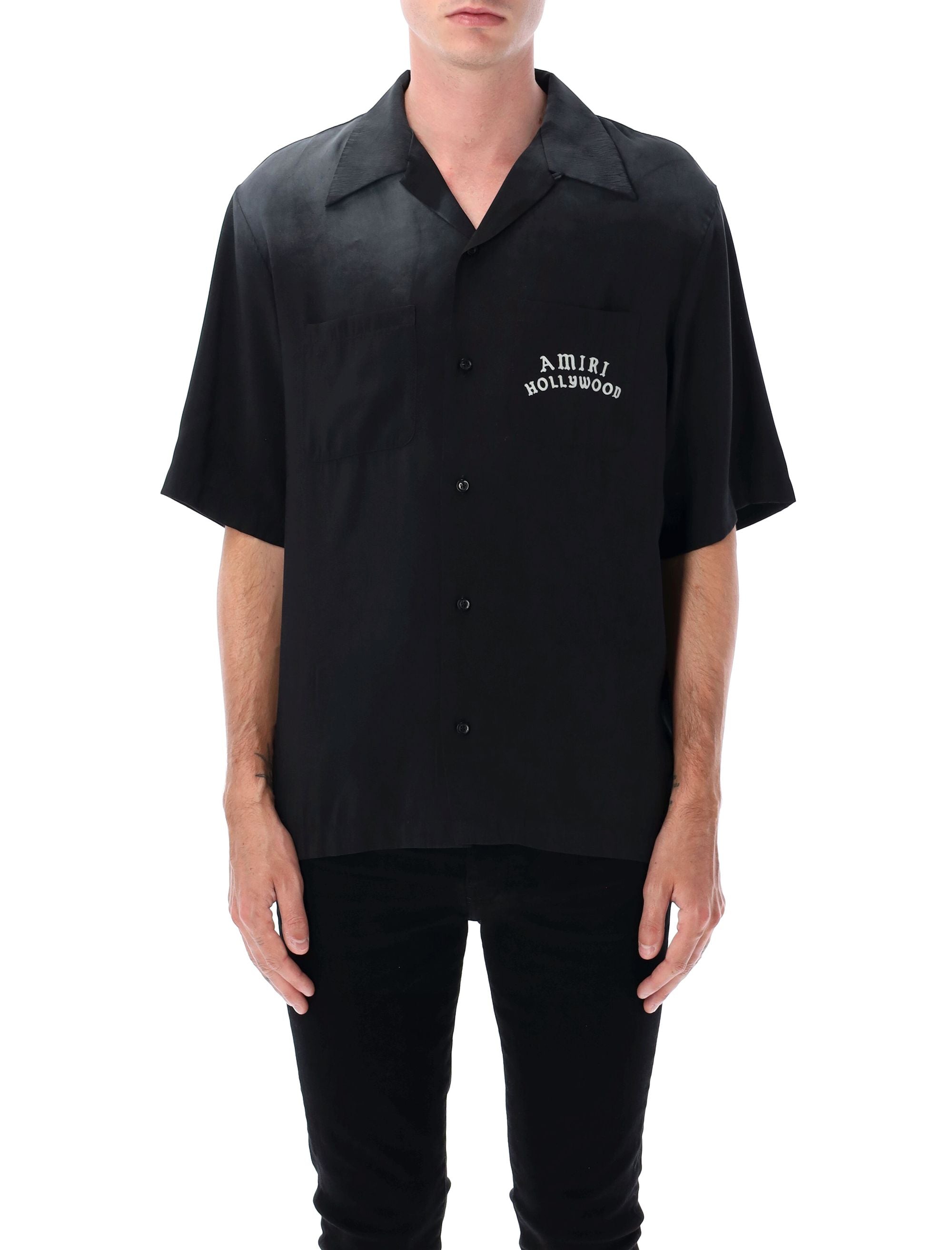 Amiri Hollywood Print Bowling Shirt Black Modal