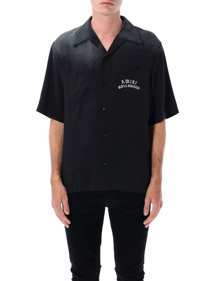 Amiri Hollywood Print Bowling Shirt Black Modal