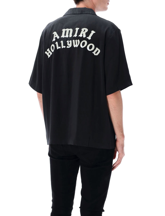 Amiri Hollywood Print Bowling Shirt Black Modal