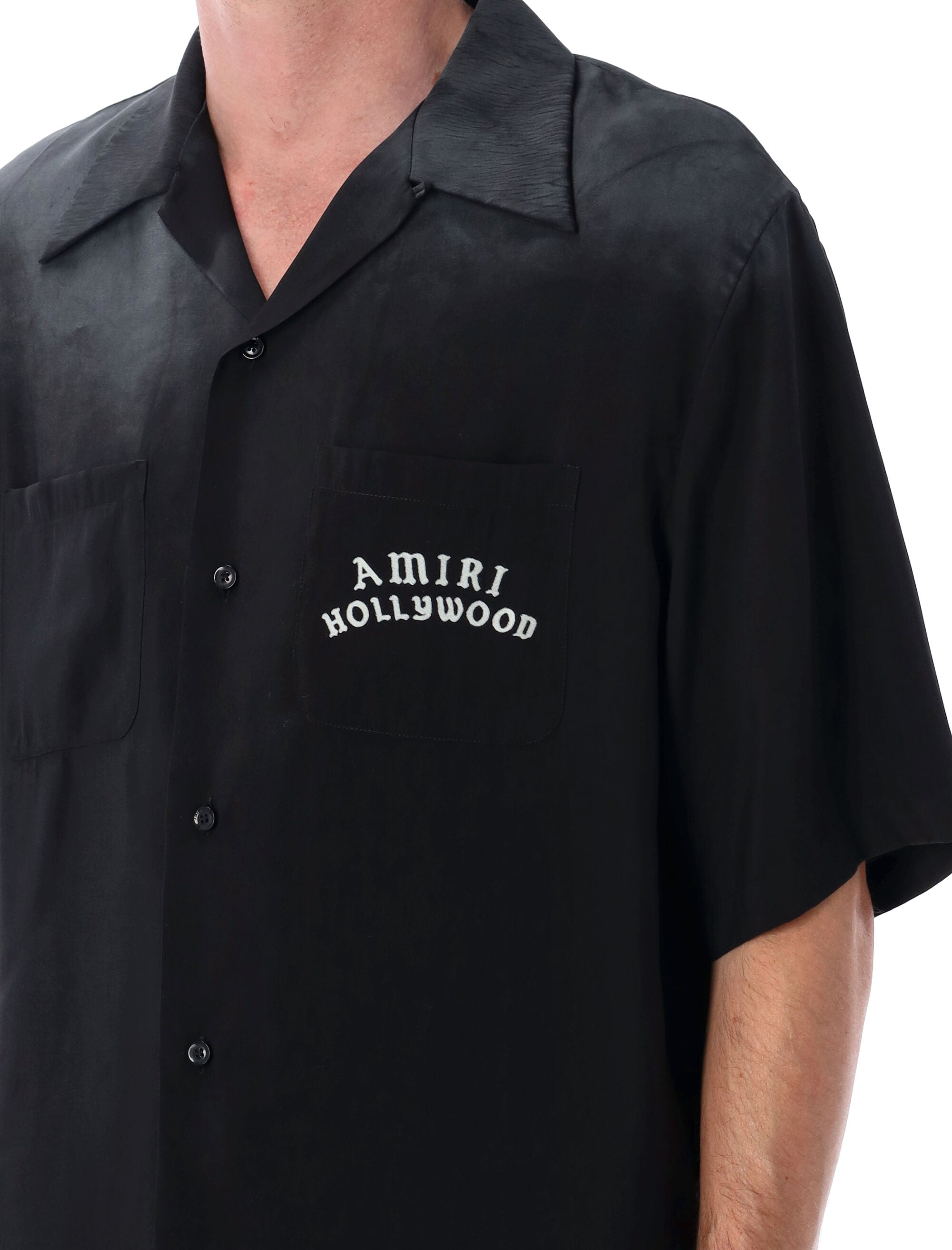 Amiri Hollywood Print Bowling Shirt Black Modal