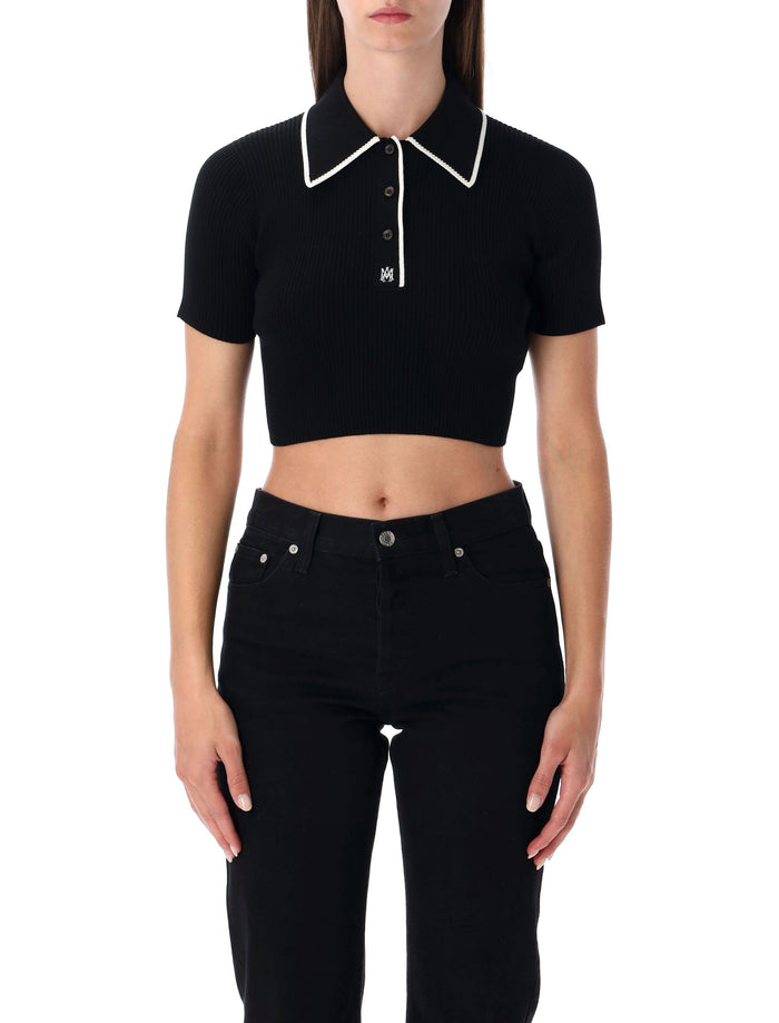 Black Cropped Knit Polo Shirt Amiri Viscose Top