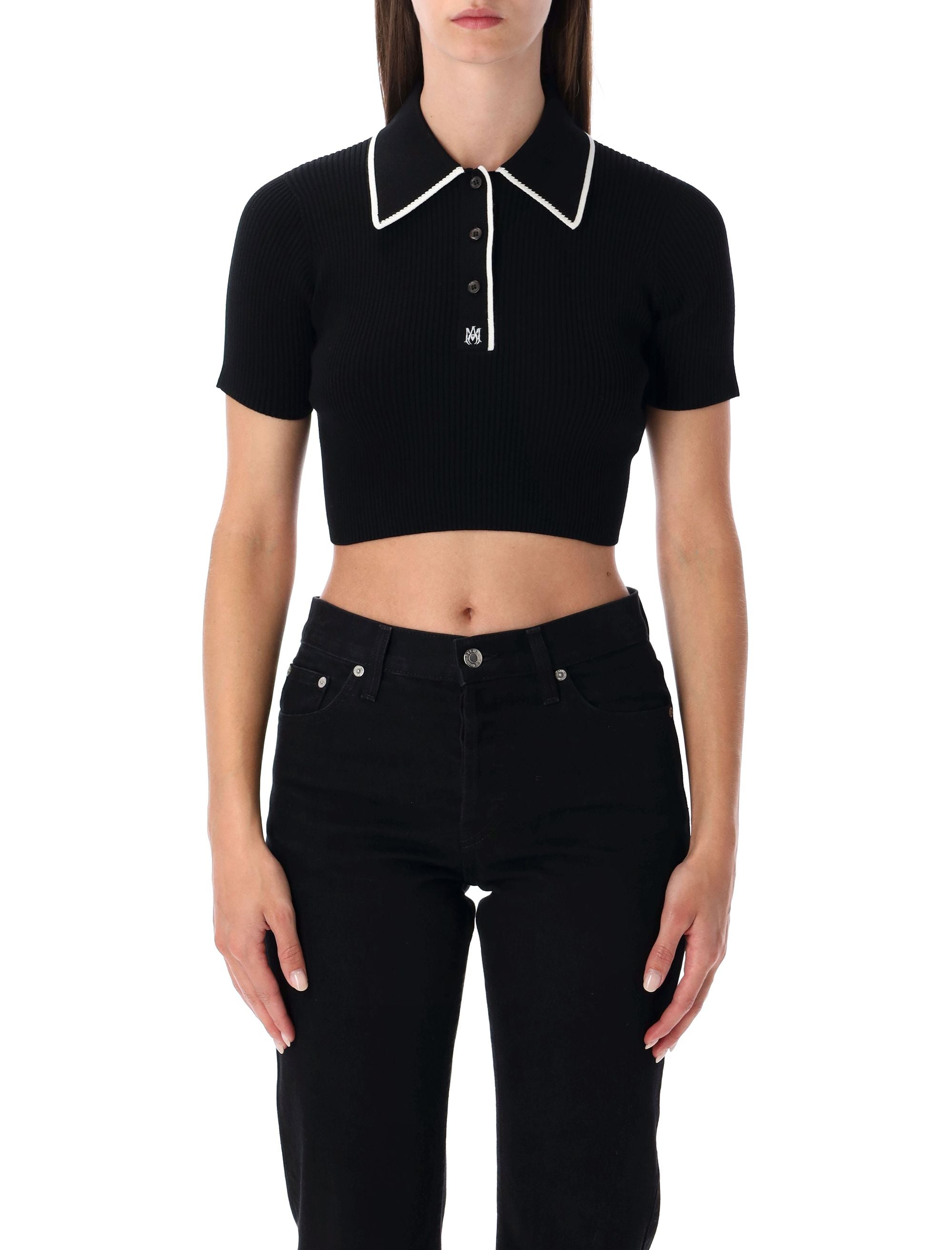 Black Cropped Knit Polo Shirt Amiri Viscose Top
