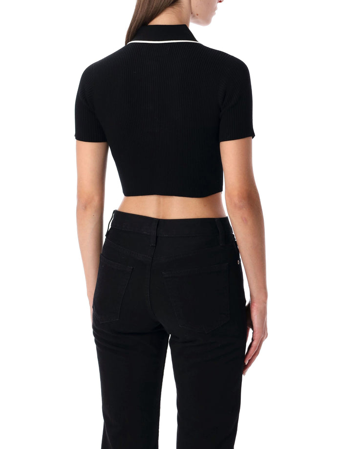 Black Cropped Knit Polo Shirt Amiri Viscose Top