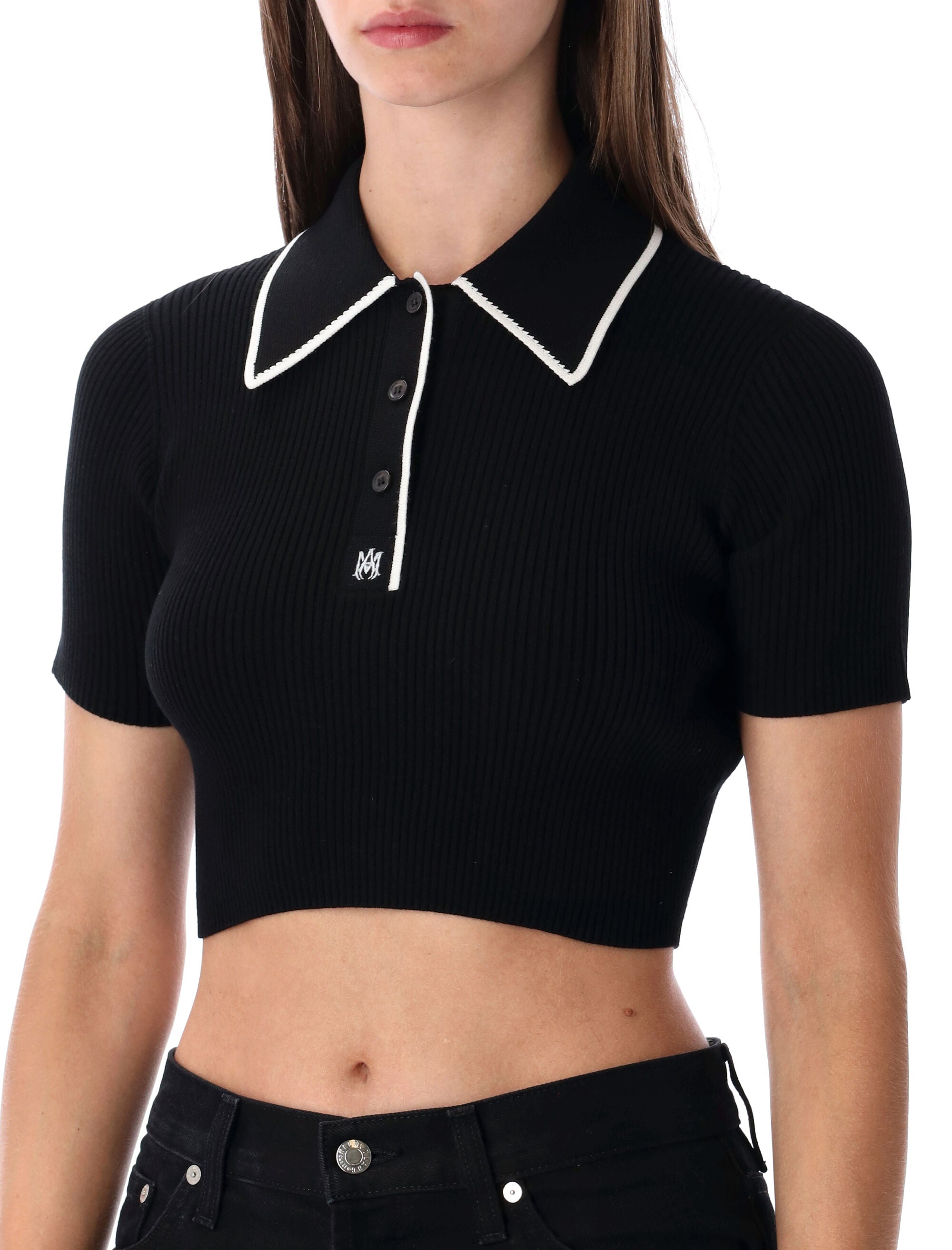 Black Cropped Knit Polo Shirt Amiri Viscose Top