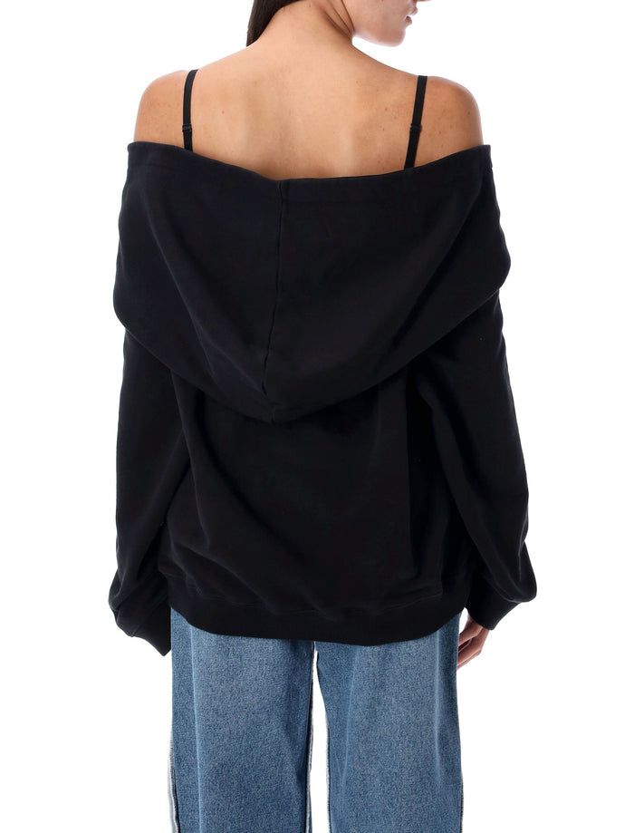 Off-Shoulder Hoodie Black Cotton Sweatshirt