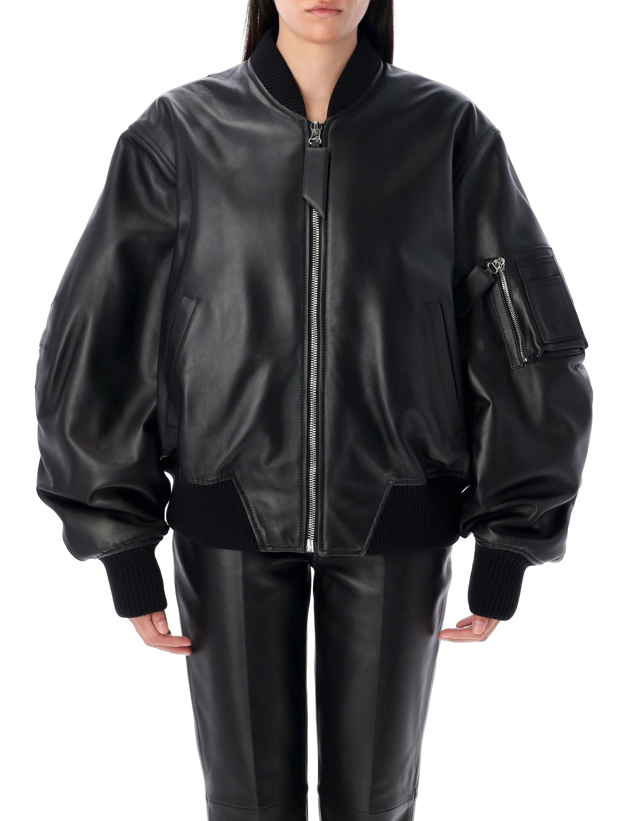 Anja leather bomber jacket Black