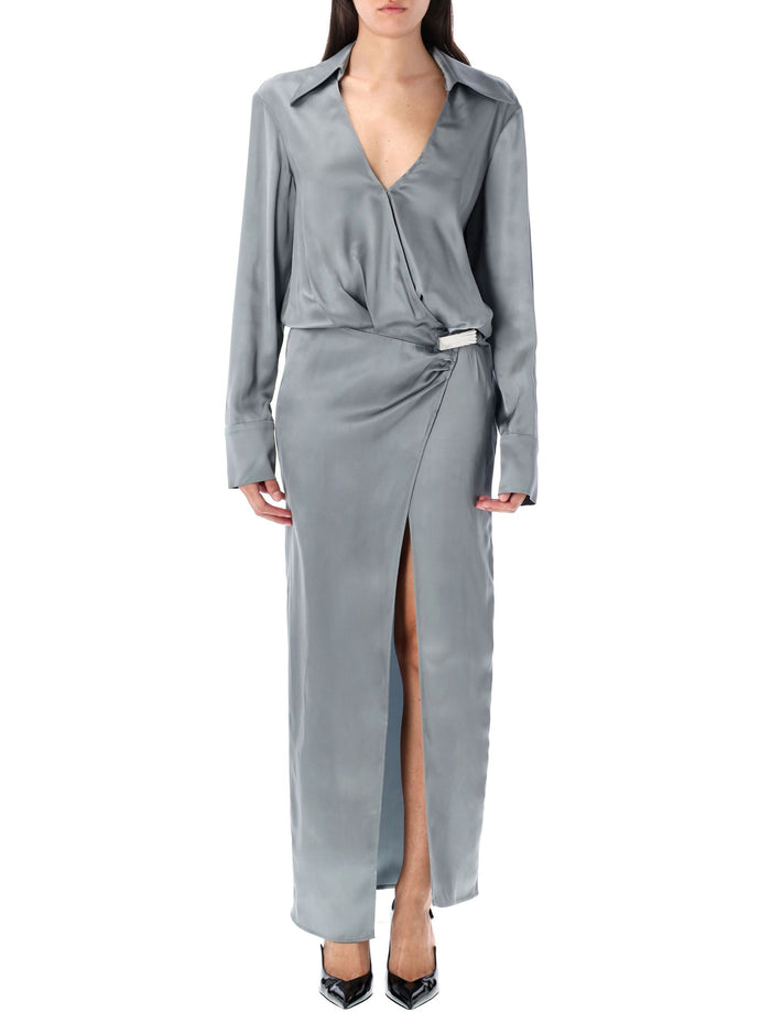 Satin long dress Grey Blue Viscose