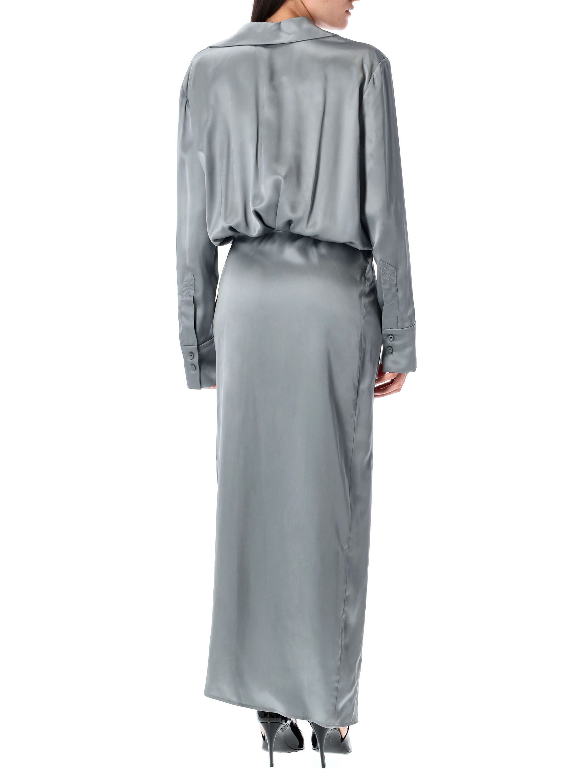 Satin long dress Grey Blue Viscose
