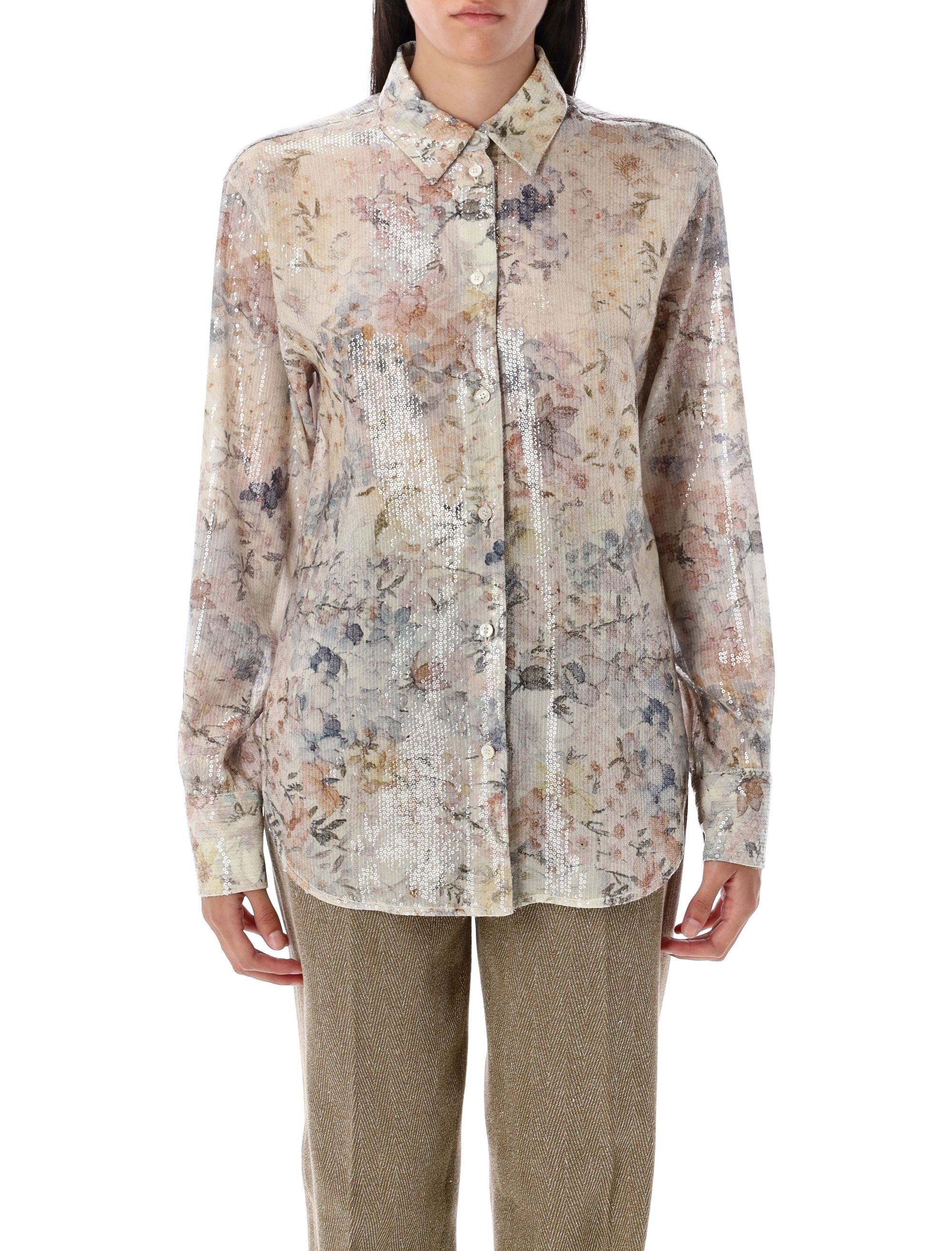 Floral sequin print shirt Pastel Flower Polyester