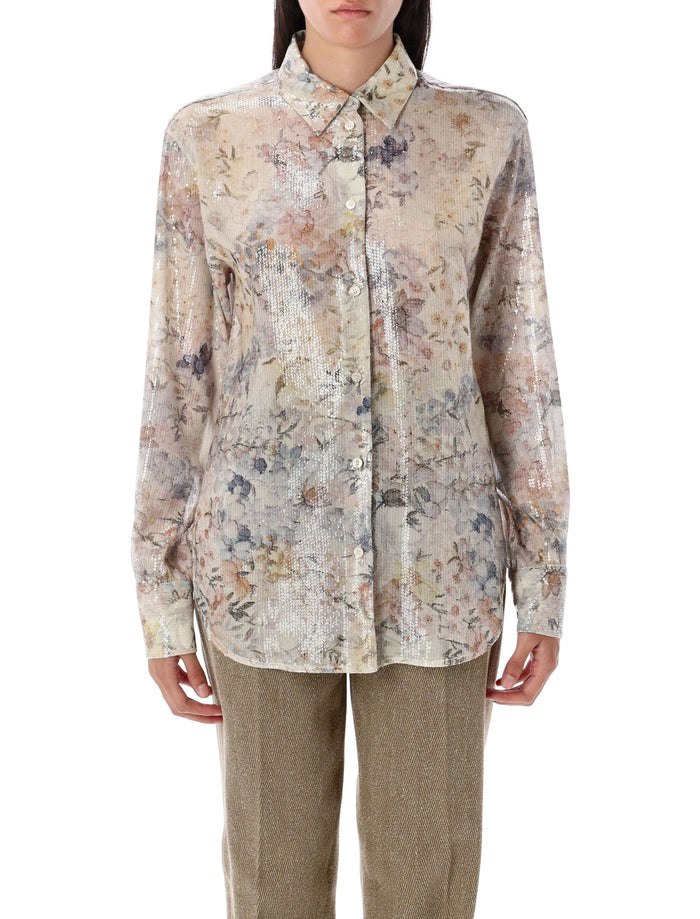 Floral sequin print shirt Pastel Flower Polyester