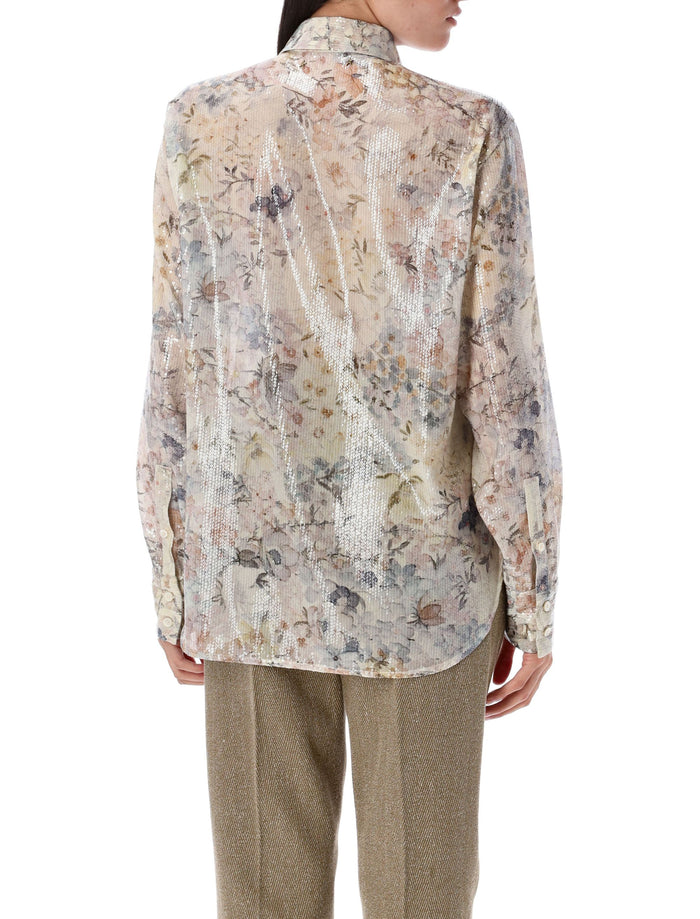 Floral sequin print shirt Pastel Flower Polyester